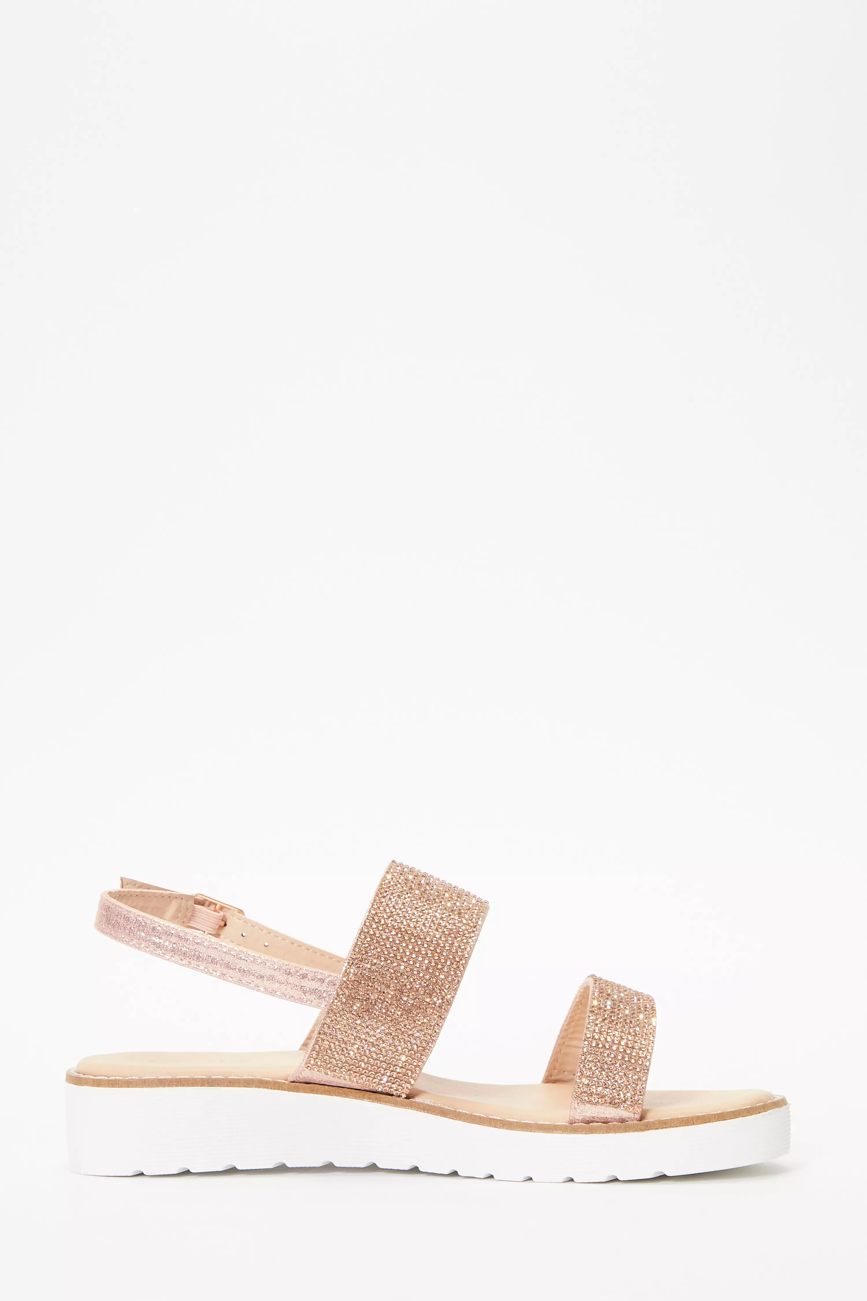 Rose Gold Diamante Flatform Sandals