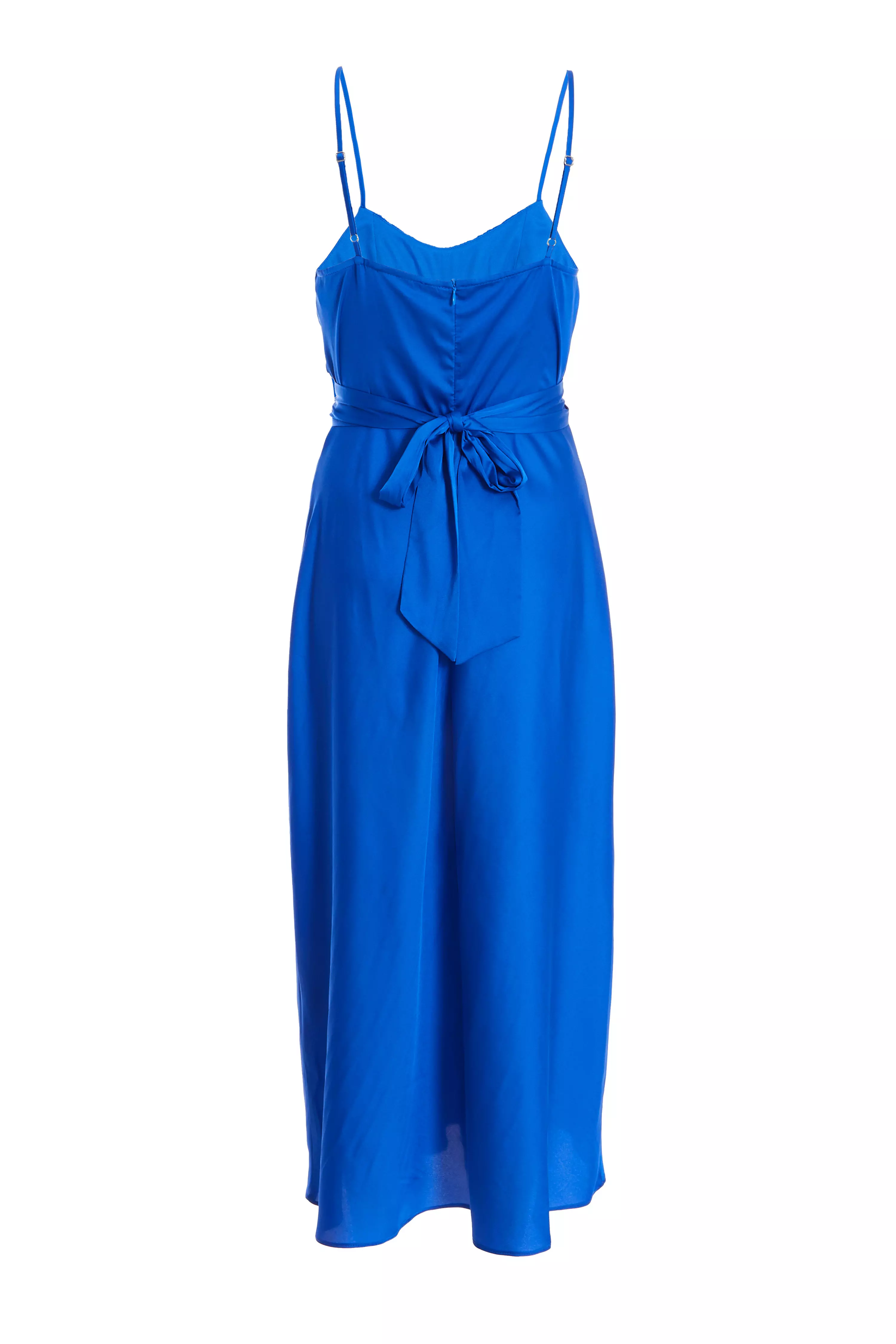 Royal Blue Satin Ruched Midi Dress