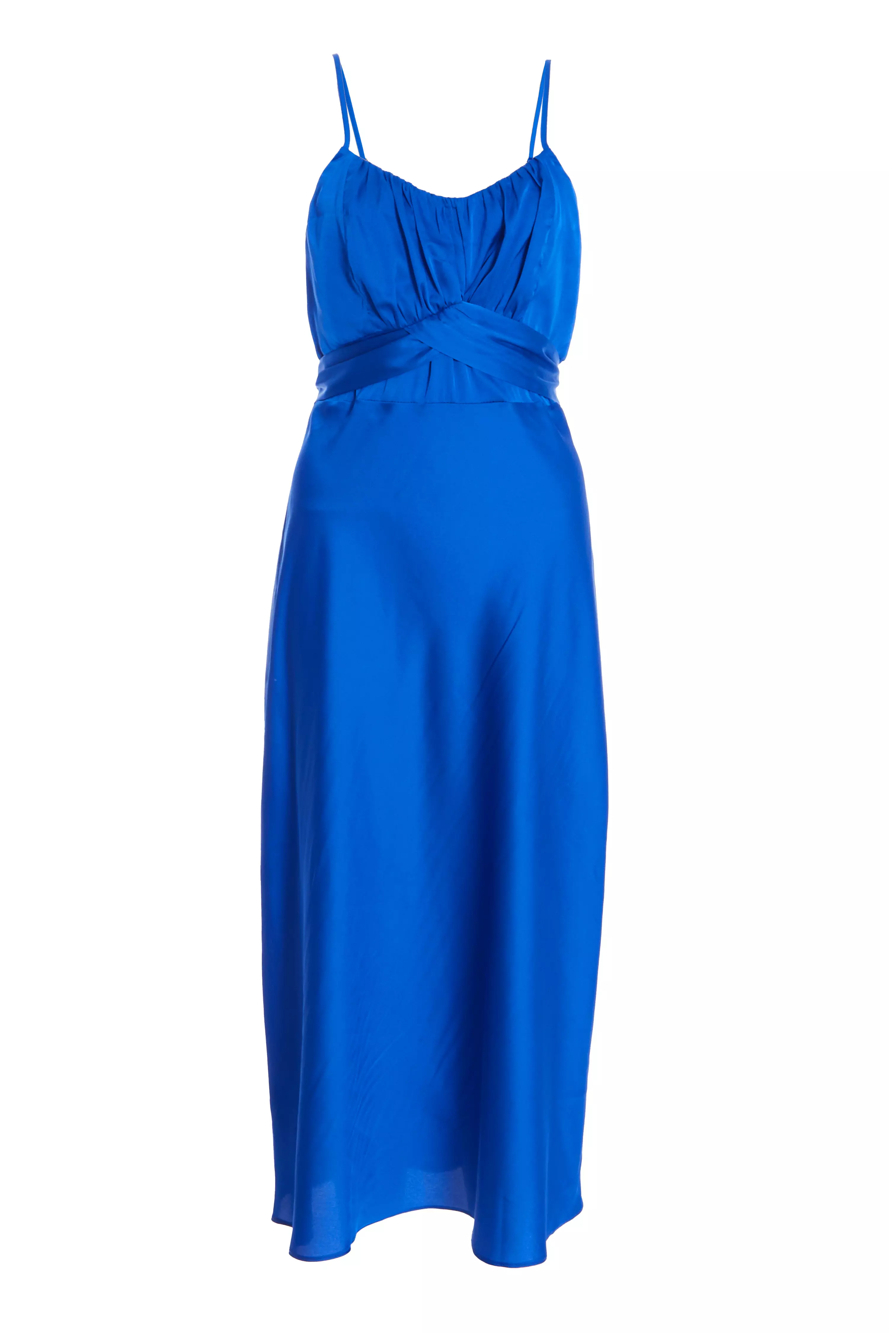 Royal Blue Satin Ruched Midi Dress