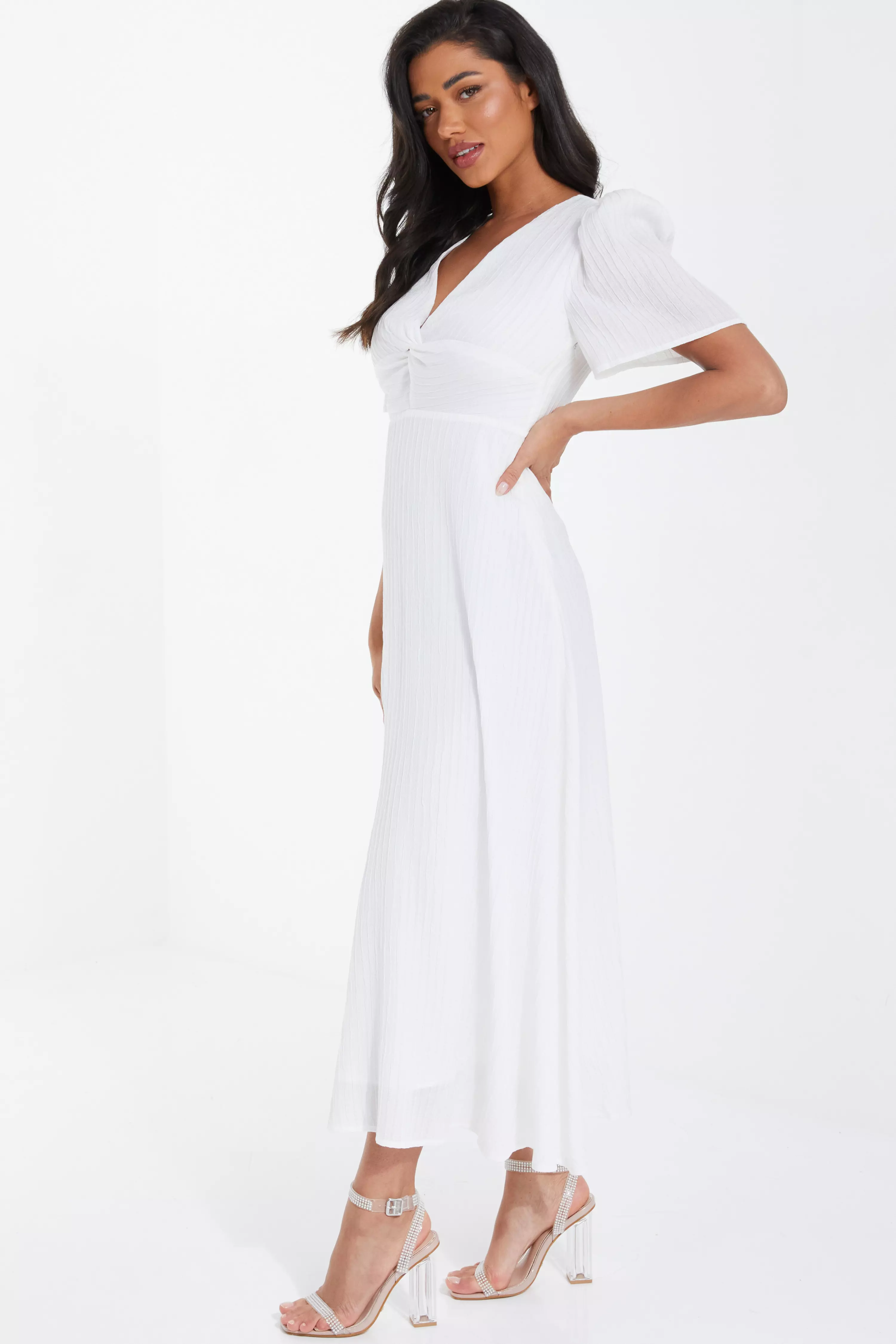 Cream Puff Sleeve Midi Dress