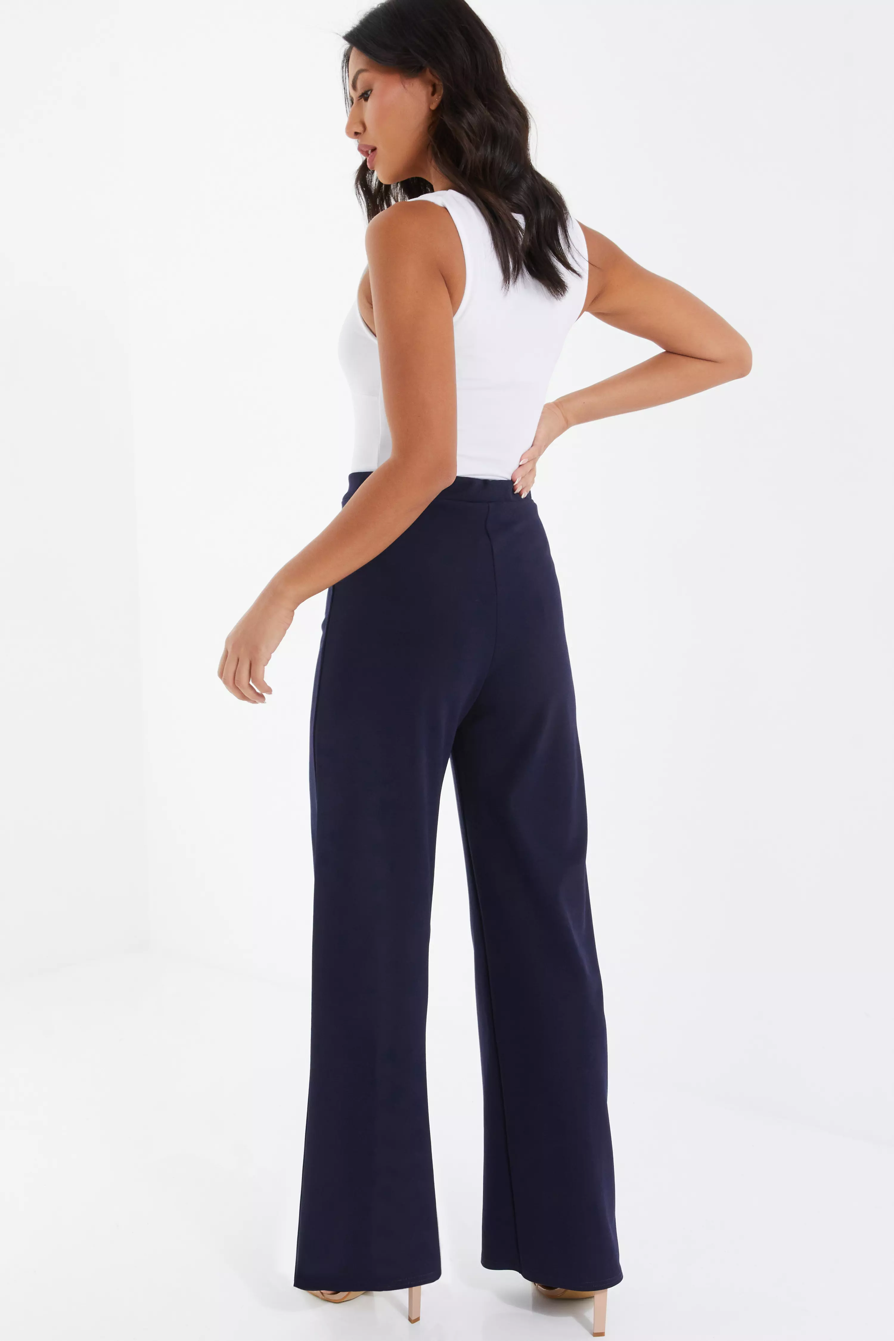 Navy Buckle Palazzo Trousers