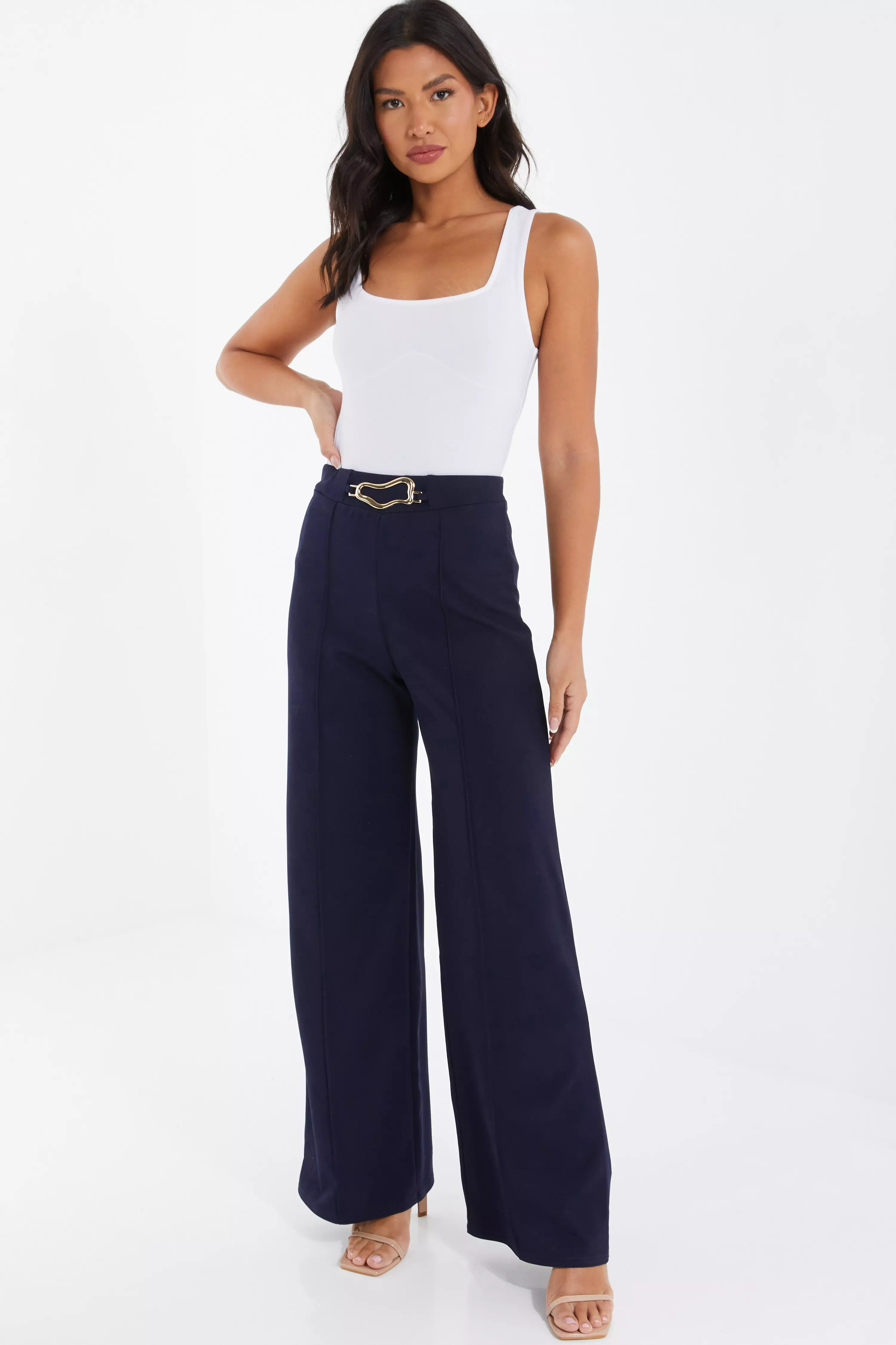 Navy Buckle Palazzo Trousers