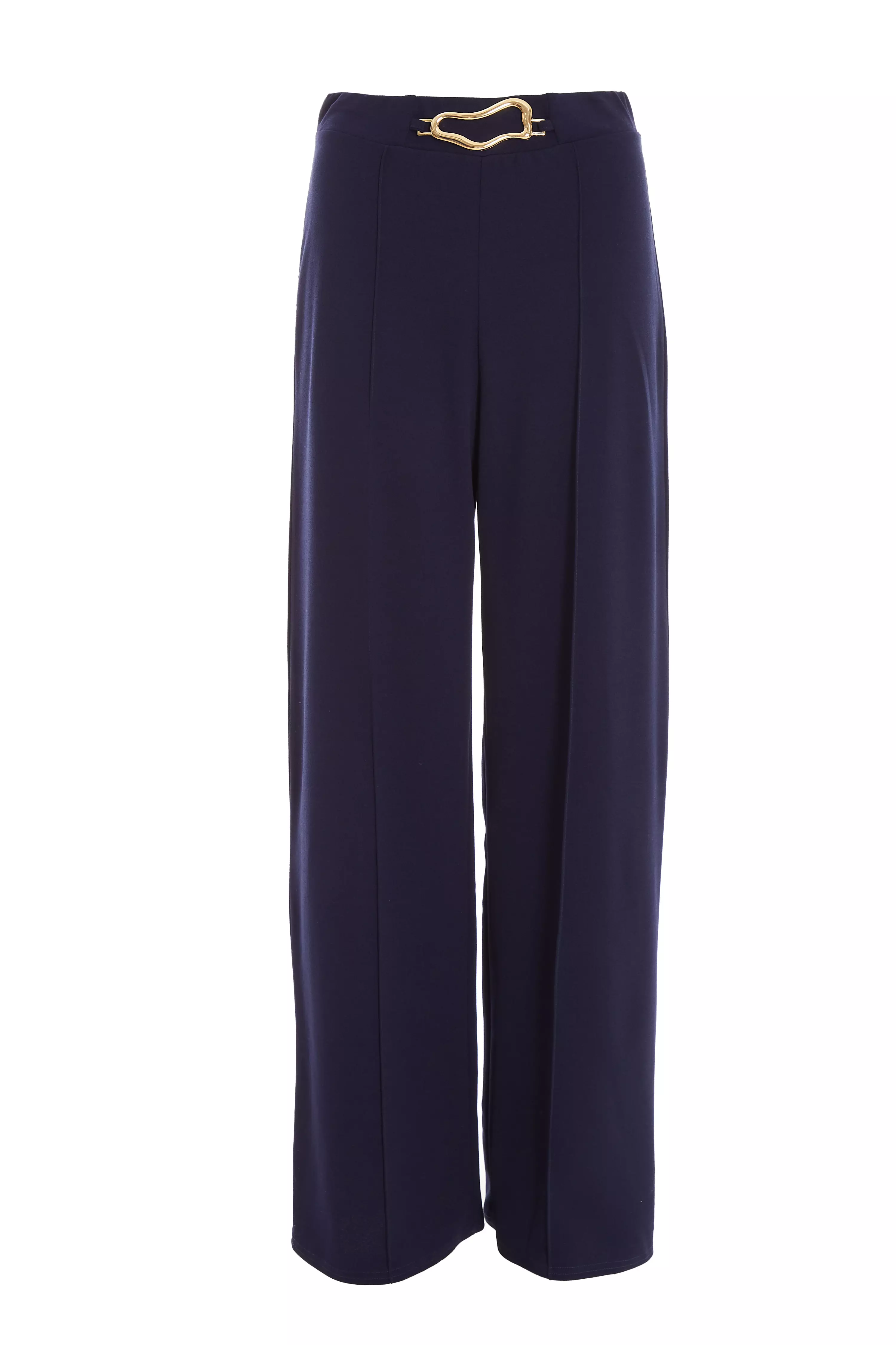 Navy Buckle Palazzo Trousers