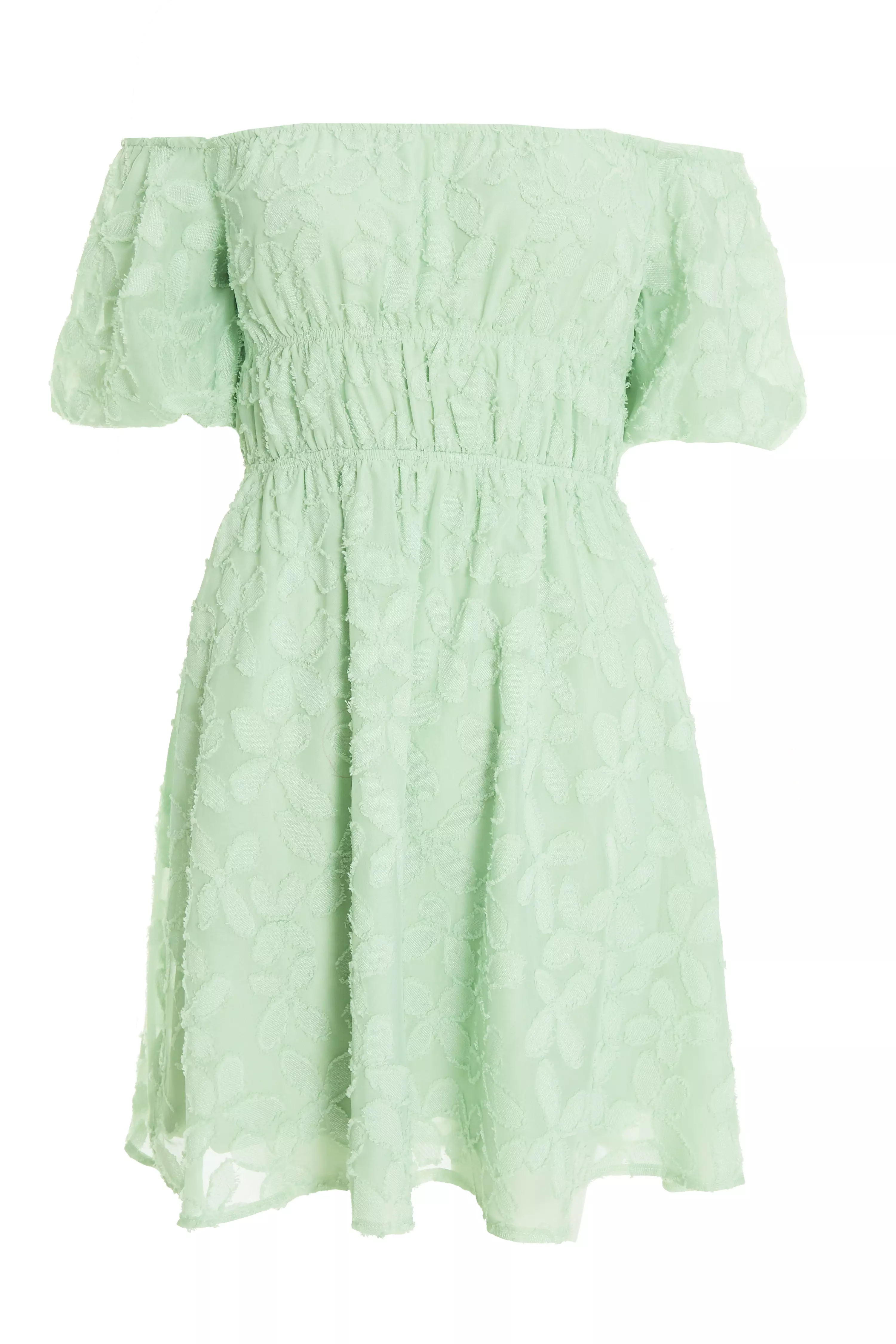 Sage Green Jacquard Bardot Mini Dress