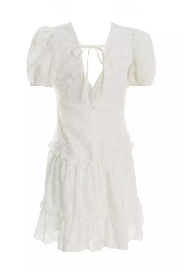 White Chiffon Floral Smock Mini Dress