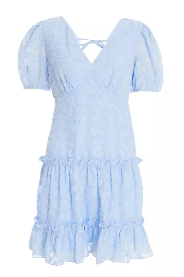 Blue Chiffon Floral Smock Mini Dress