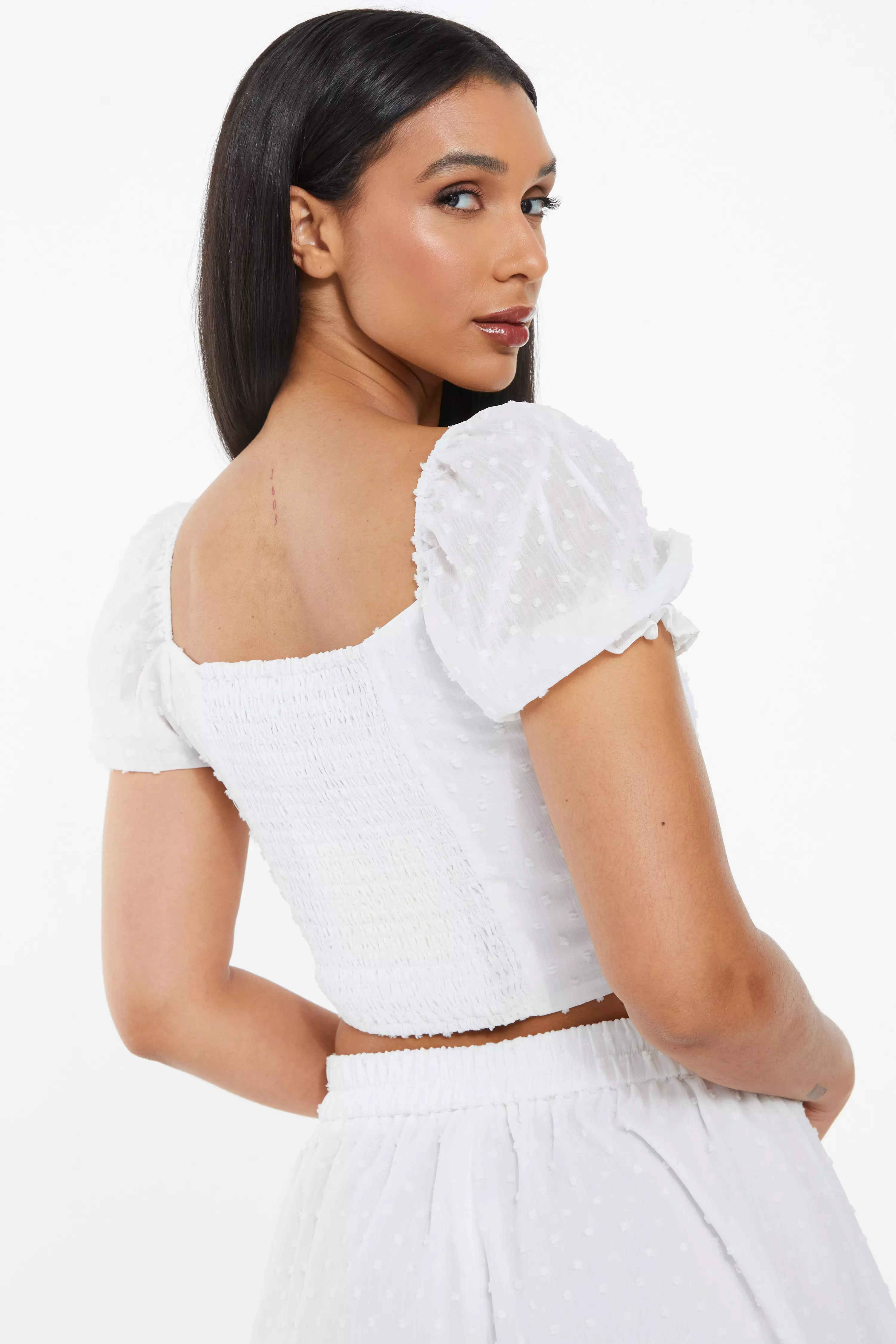 White Chiffon Dobby Crop Top