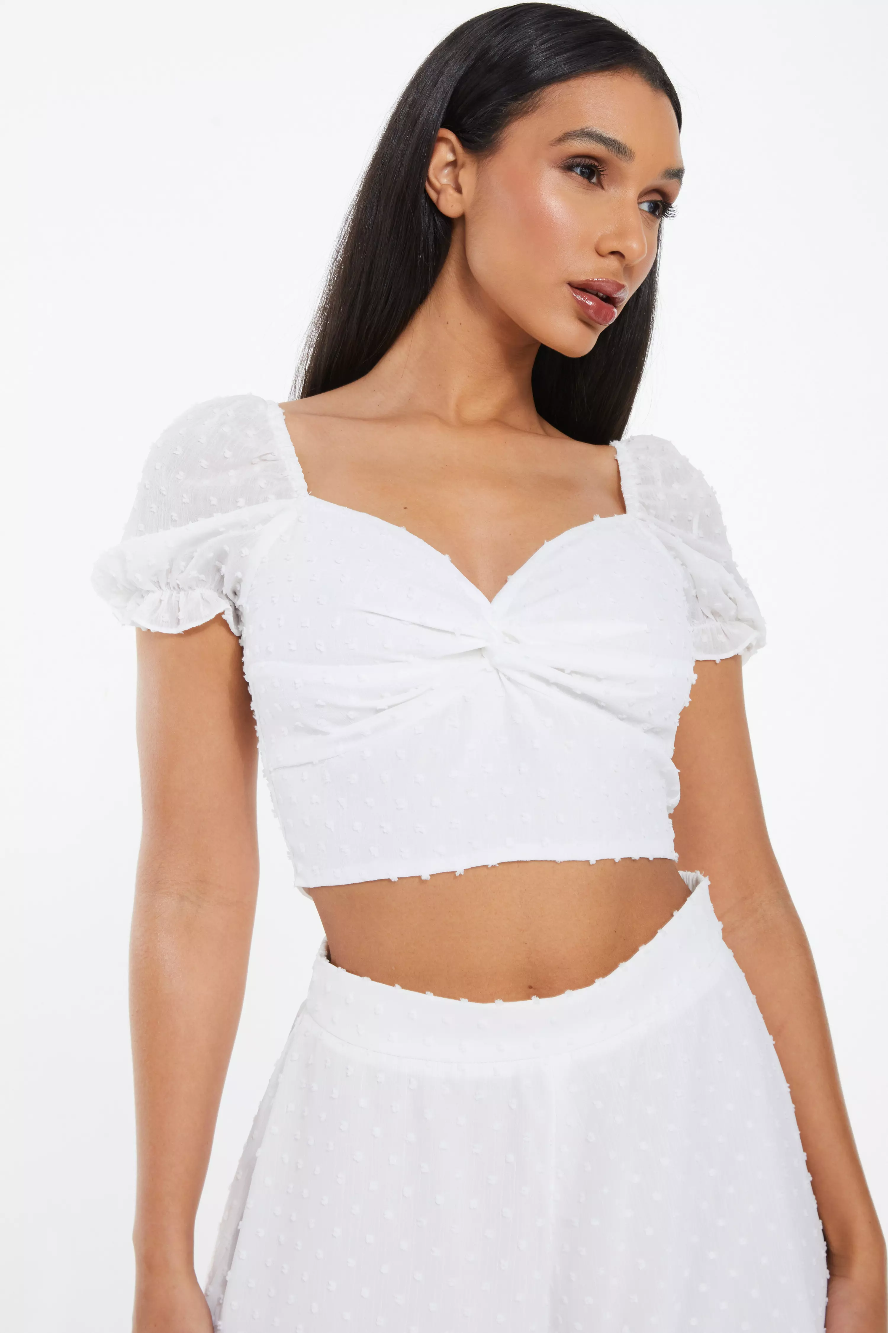 White Chiffon Dobby Crop Top