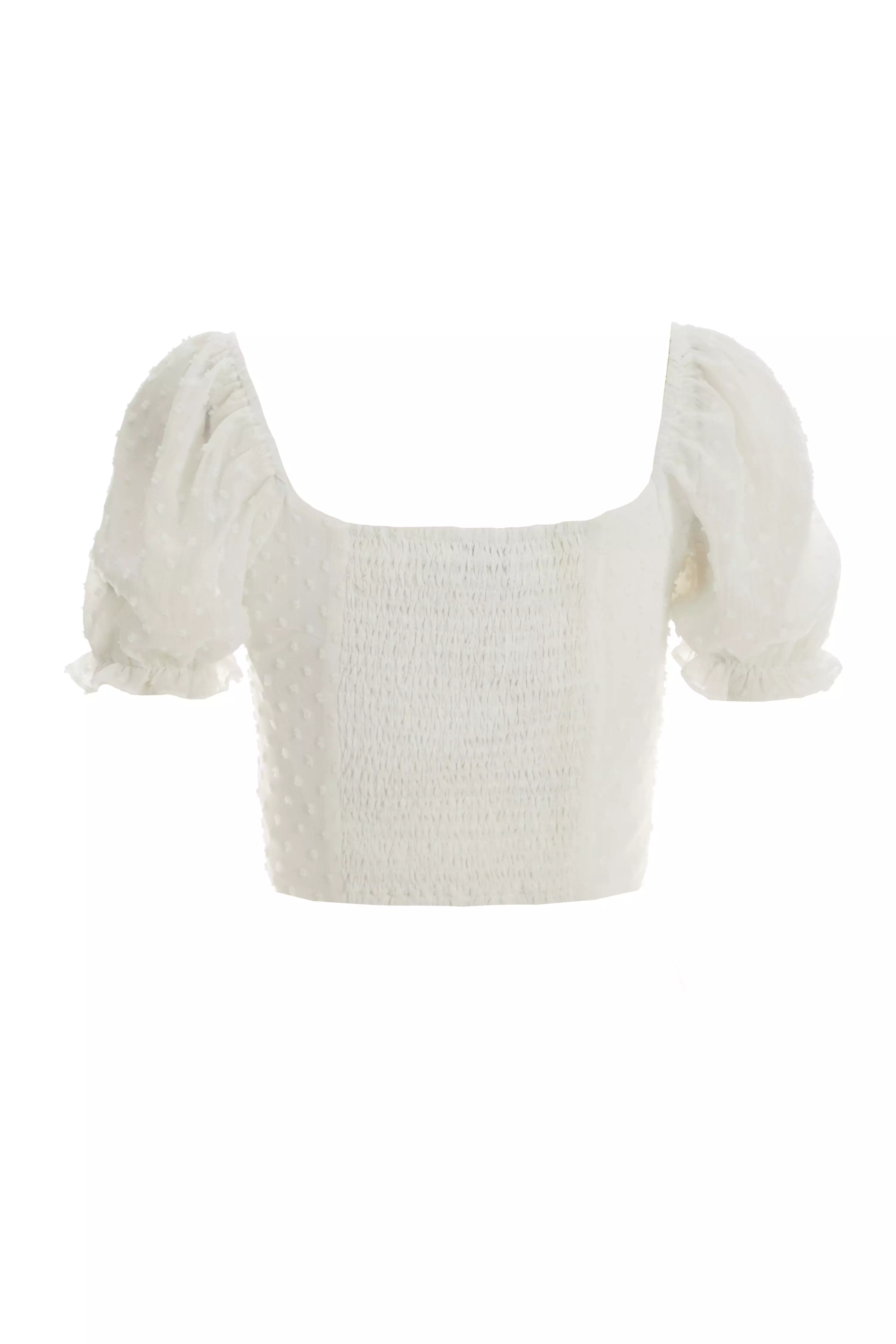 White Chiffon Dobby Crop Top