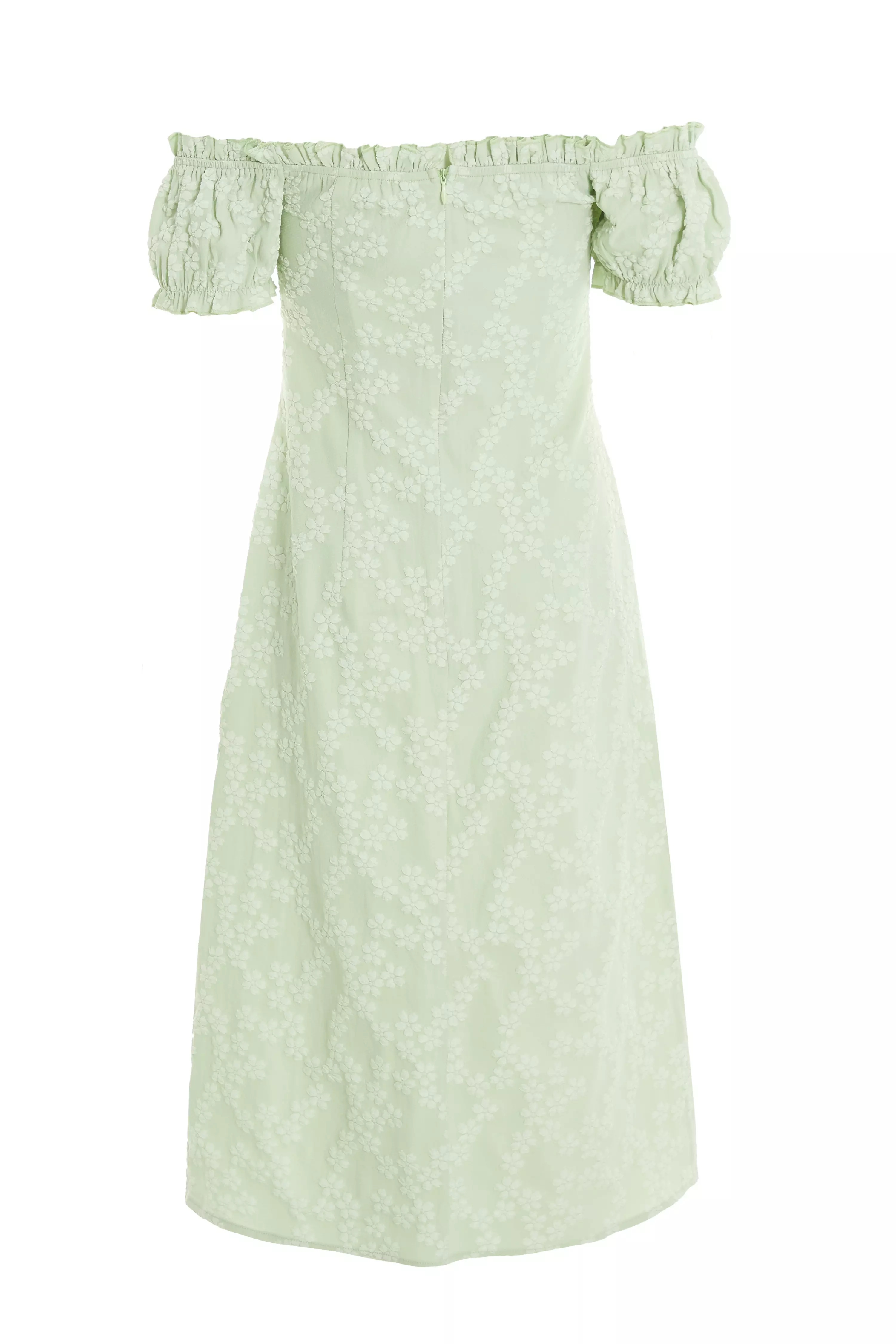 Sage Green Jacquard Bardot Midi Dress