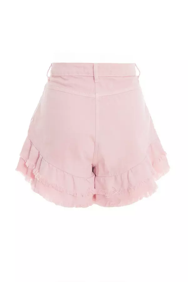 Pink Denim Frill Shorts