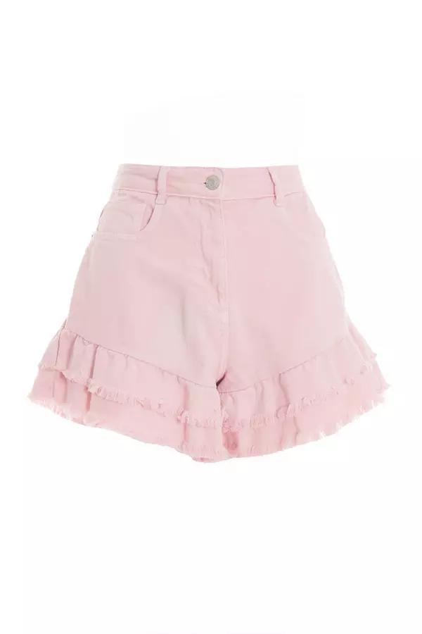 Pink Denim Frill Shorts
