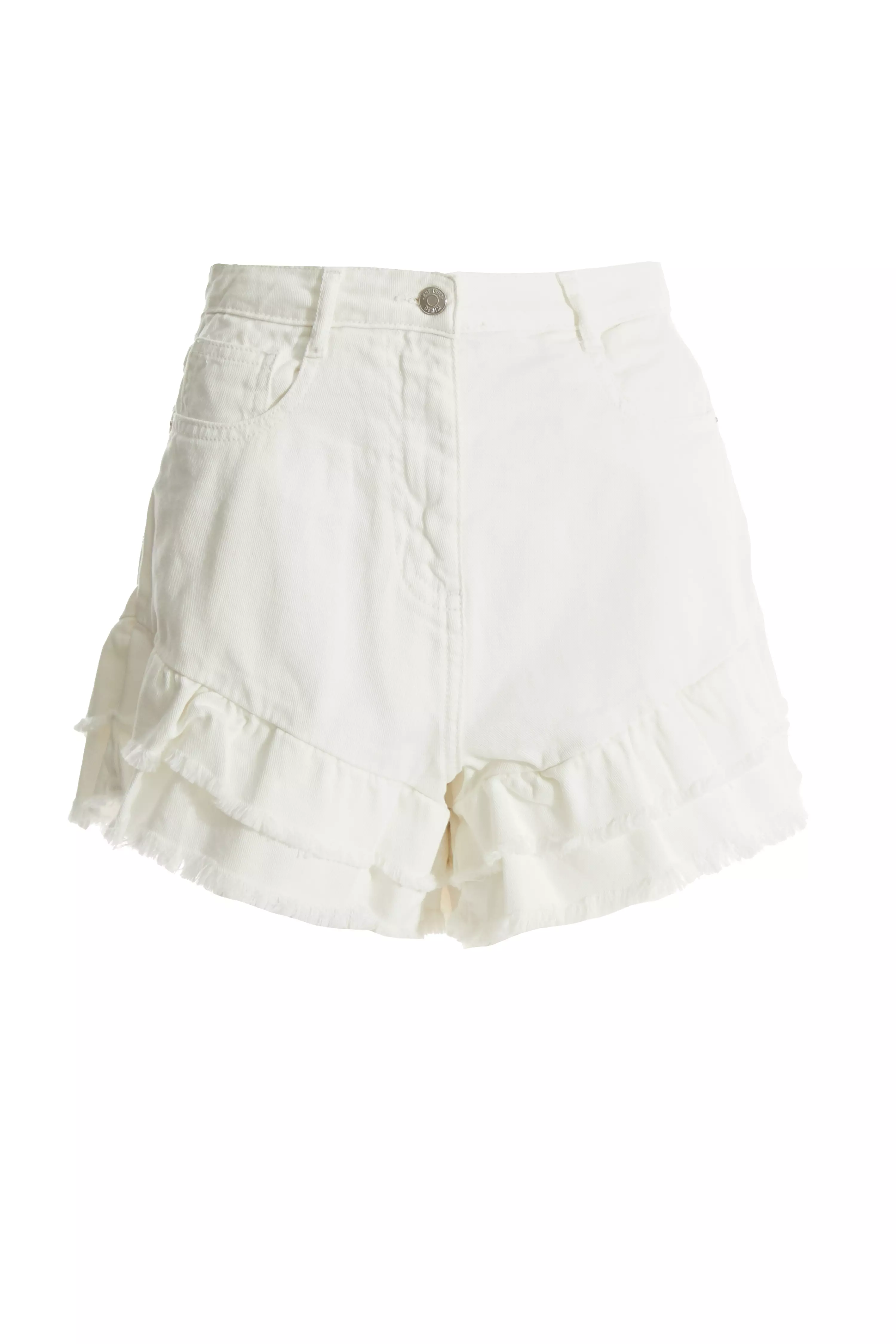 White Denim Frill Shorts