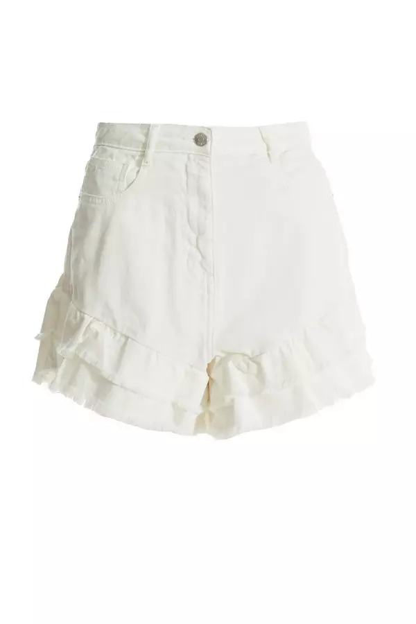 White Denim Frill Shorts