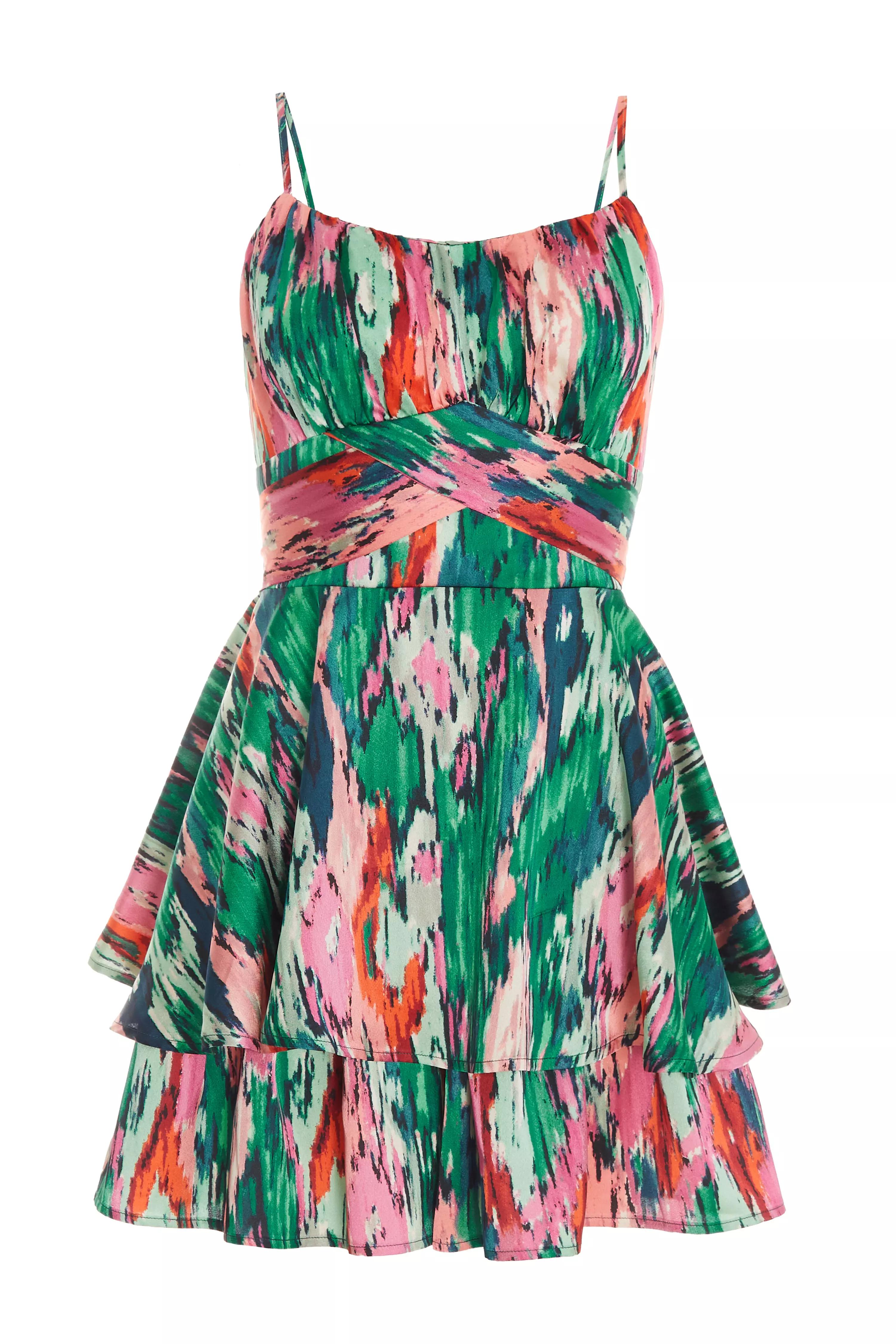 Green Satin Marble Print Playsuit