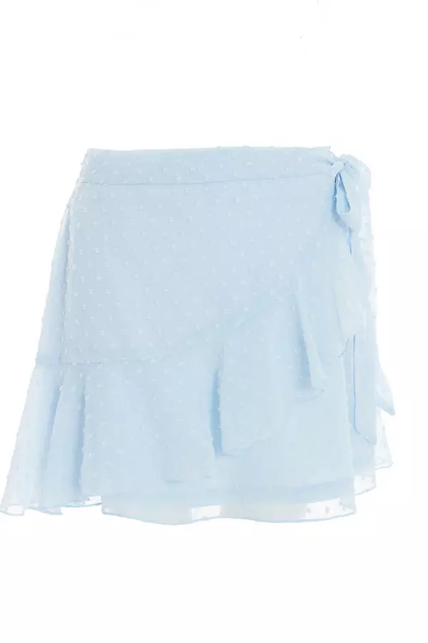 Blue Chiffon Dobby Frill Mini Skirt