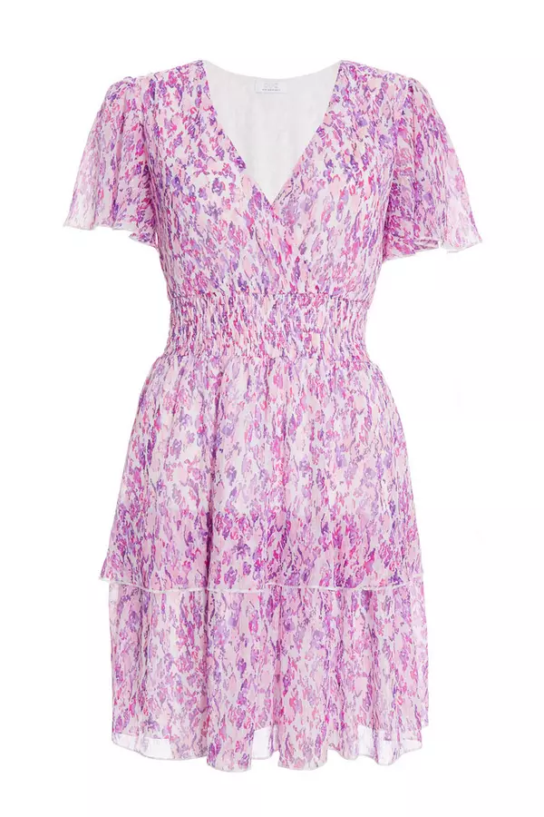 Lilac Chiffon Animal Print Mini Dress