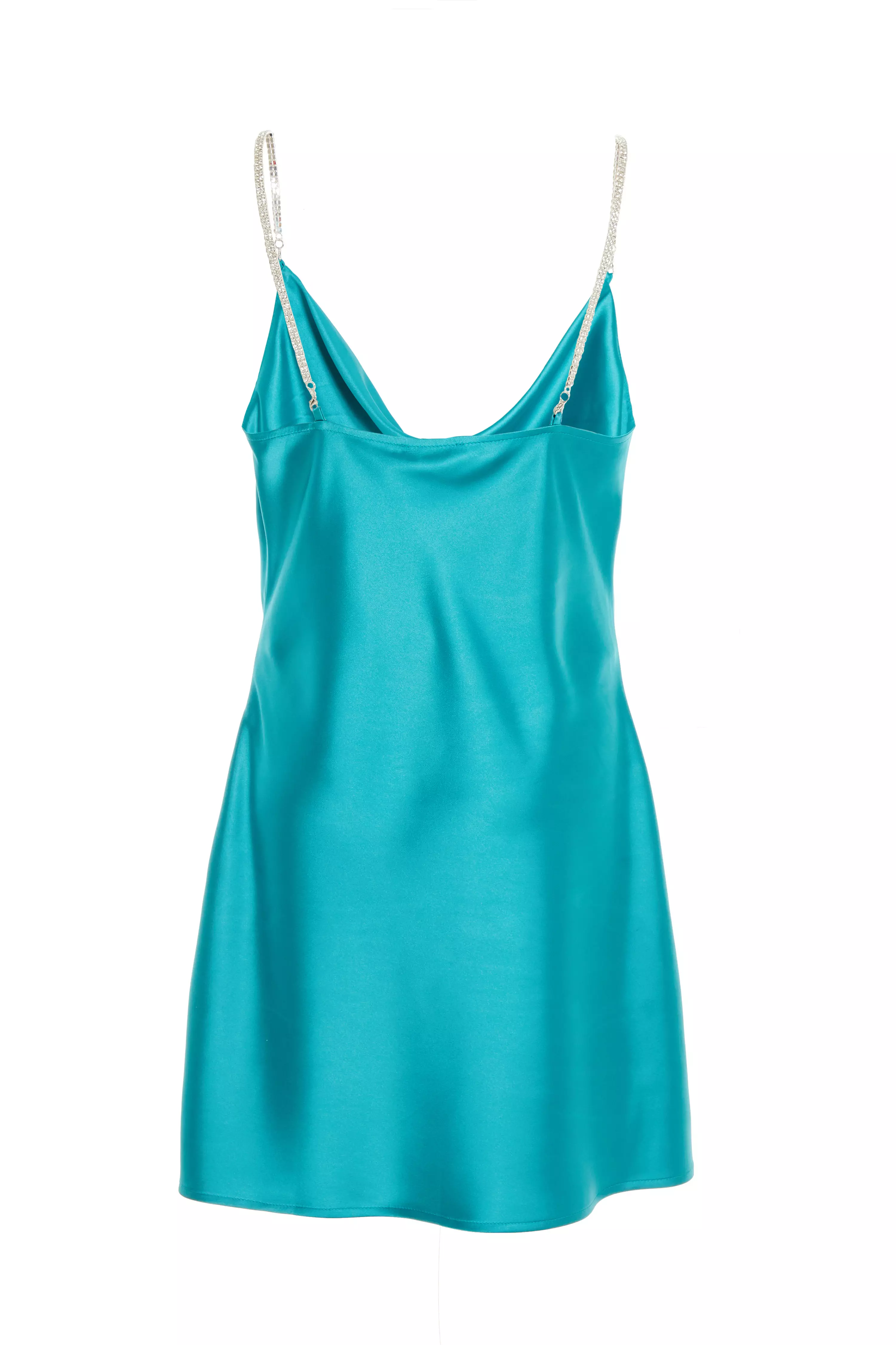 Aqua Blue Diamante Satin Mini Dress