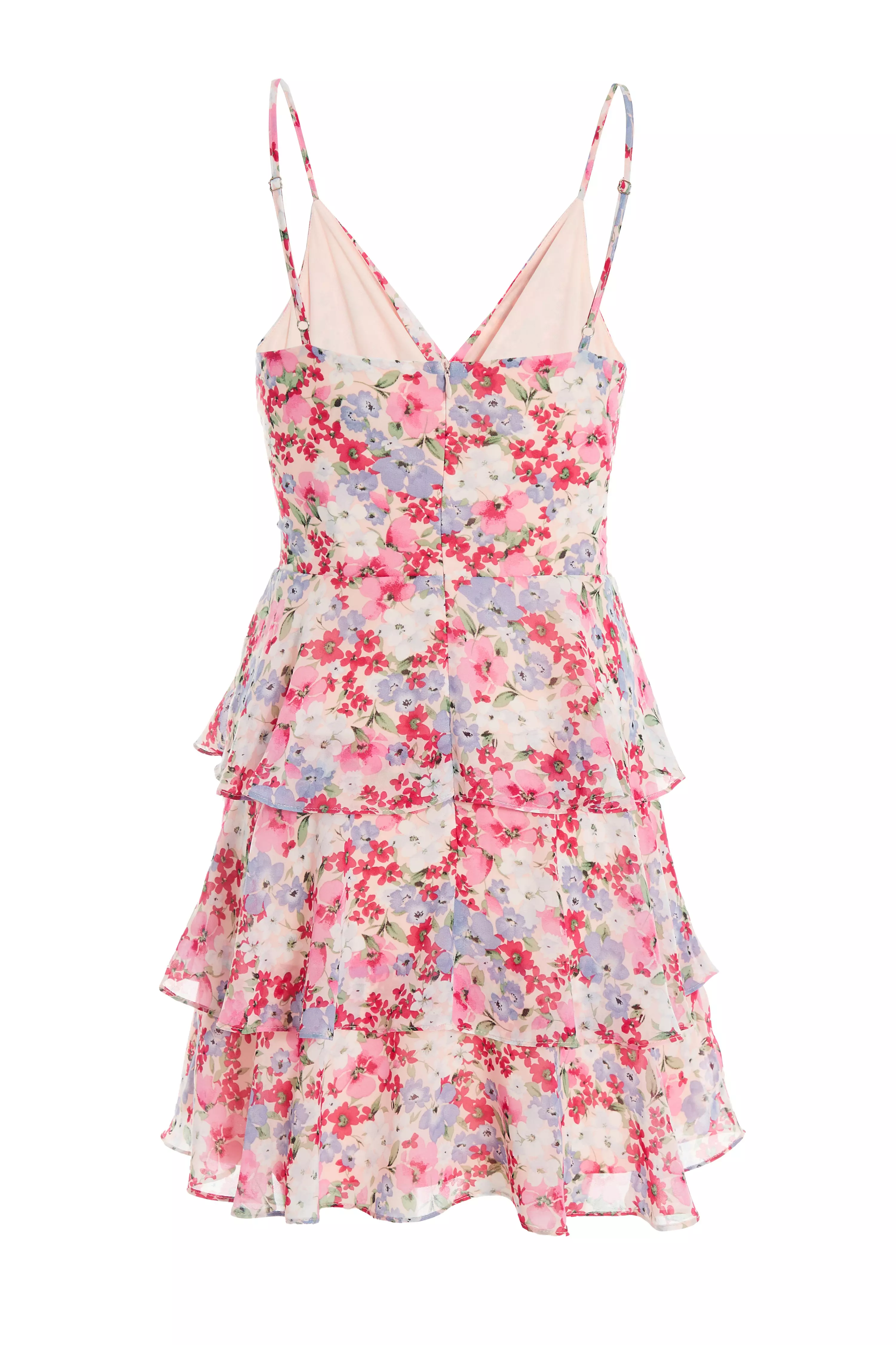 Multicoloured Floral Chiffon Tiered Mini Dress