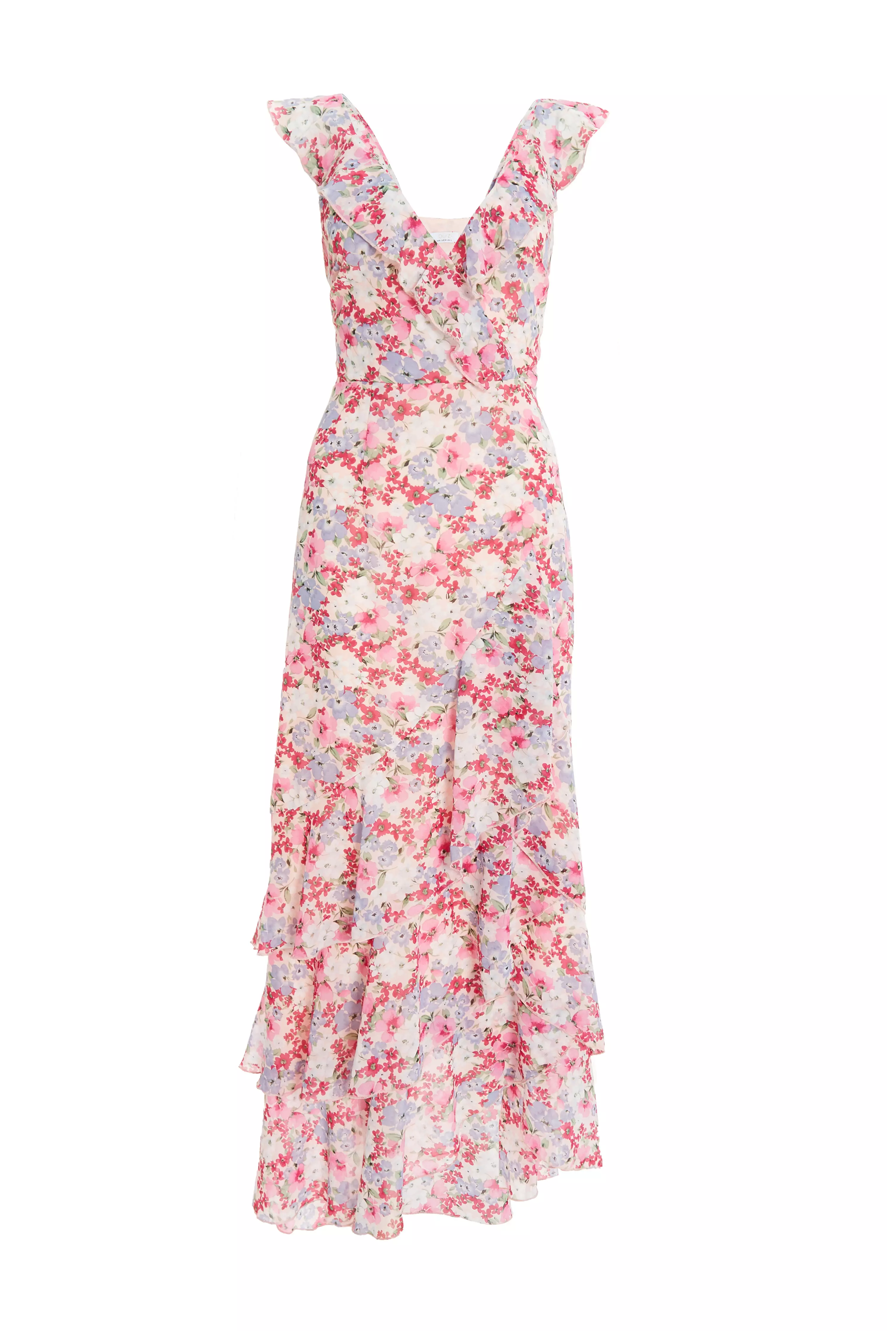 Multicoloured Chiffon Floral Tiered Maxi Dress