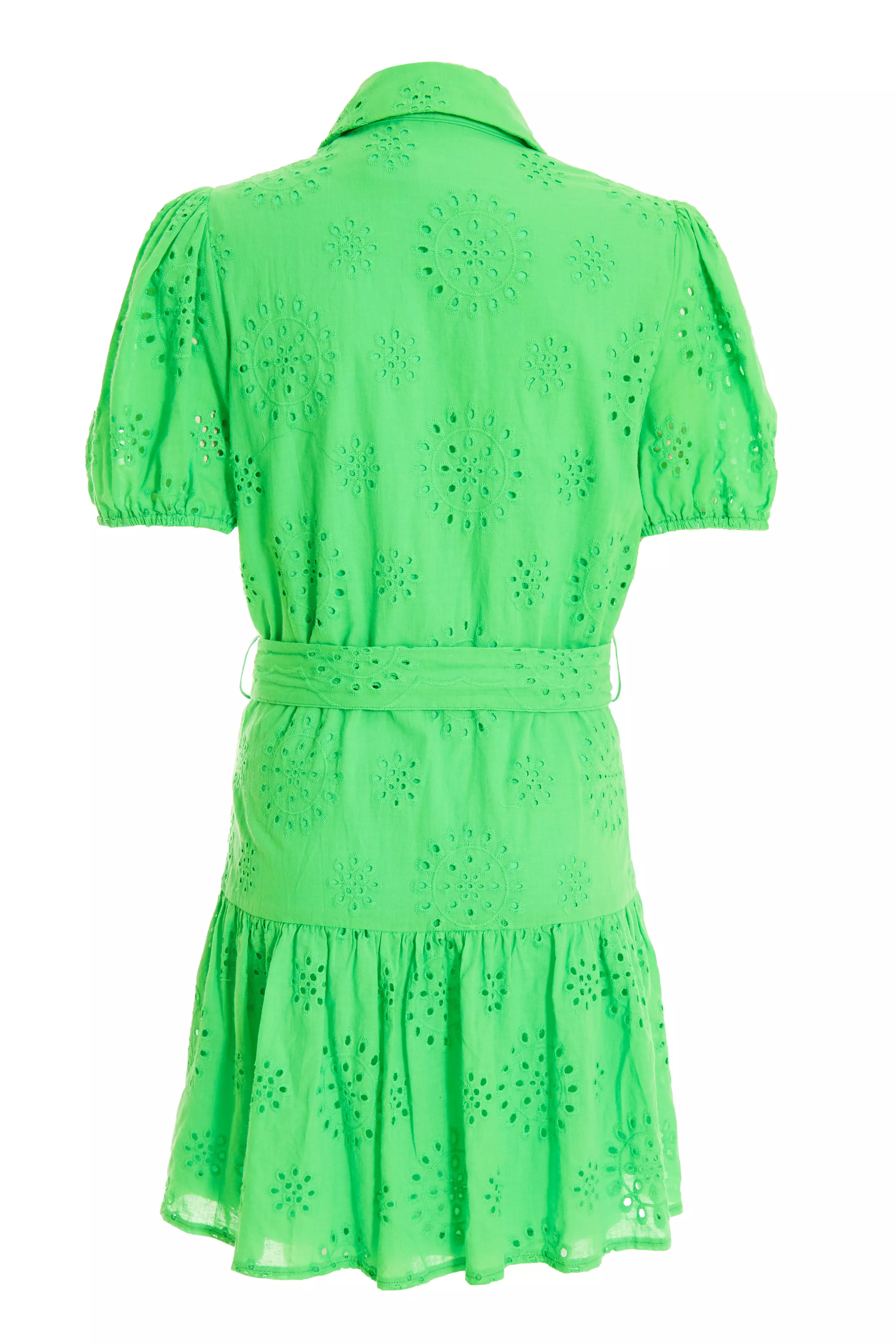 Green Embroidered Mini Shirt Dress