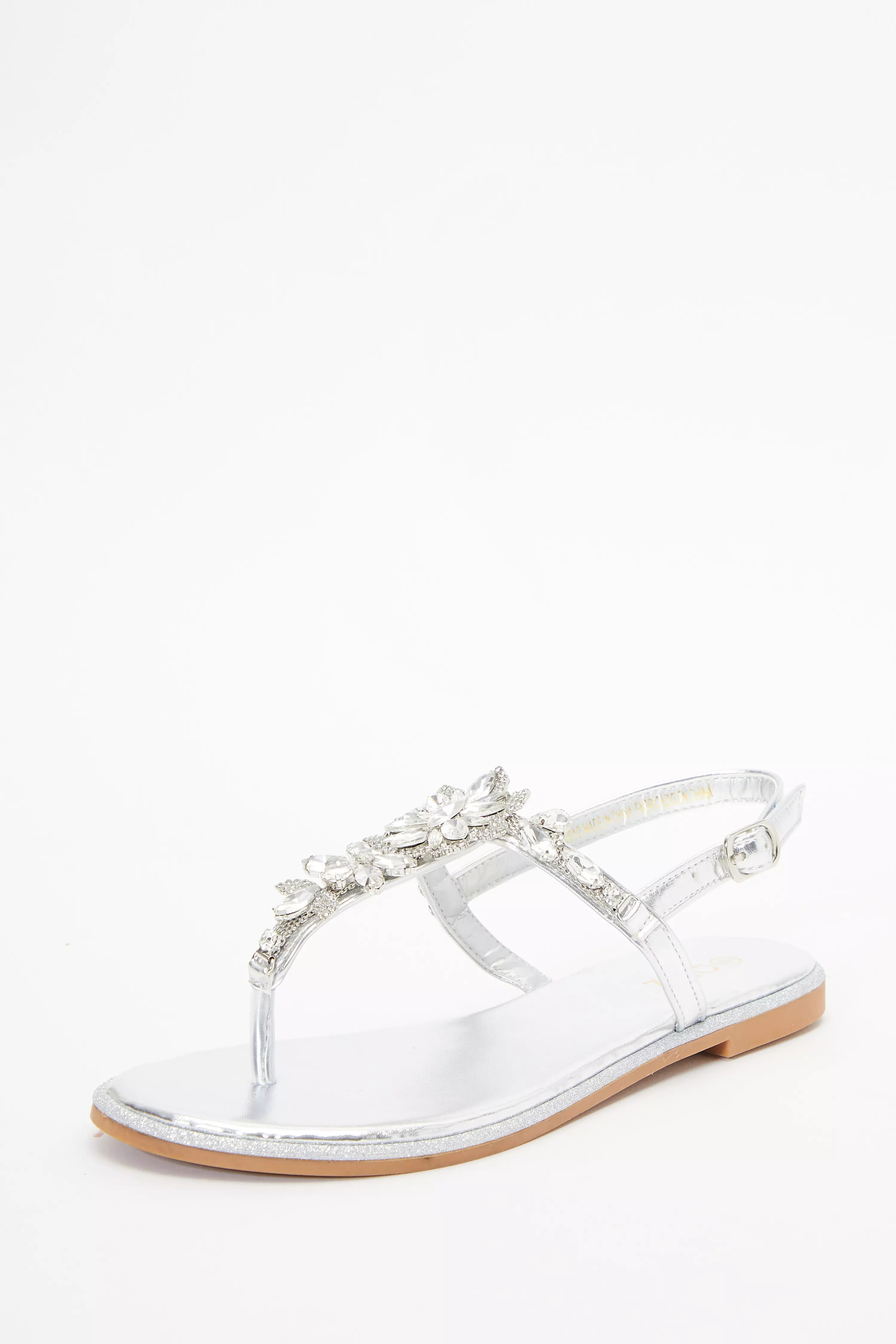 Silver Jewel T-Bar Flat Sandals