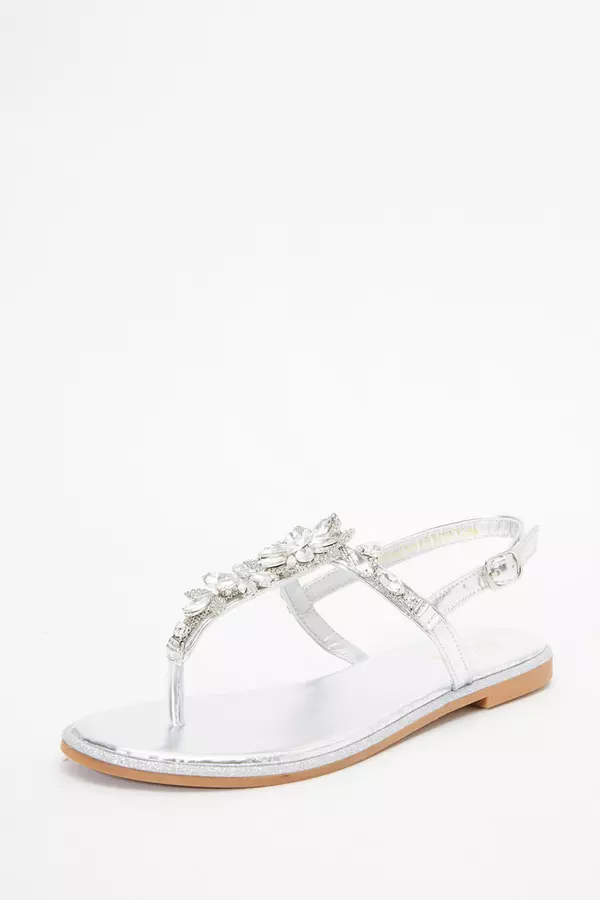 Silver Jewel T-Bar Flat Sandals