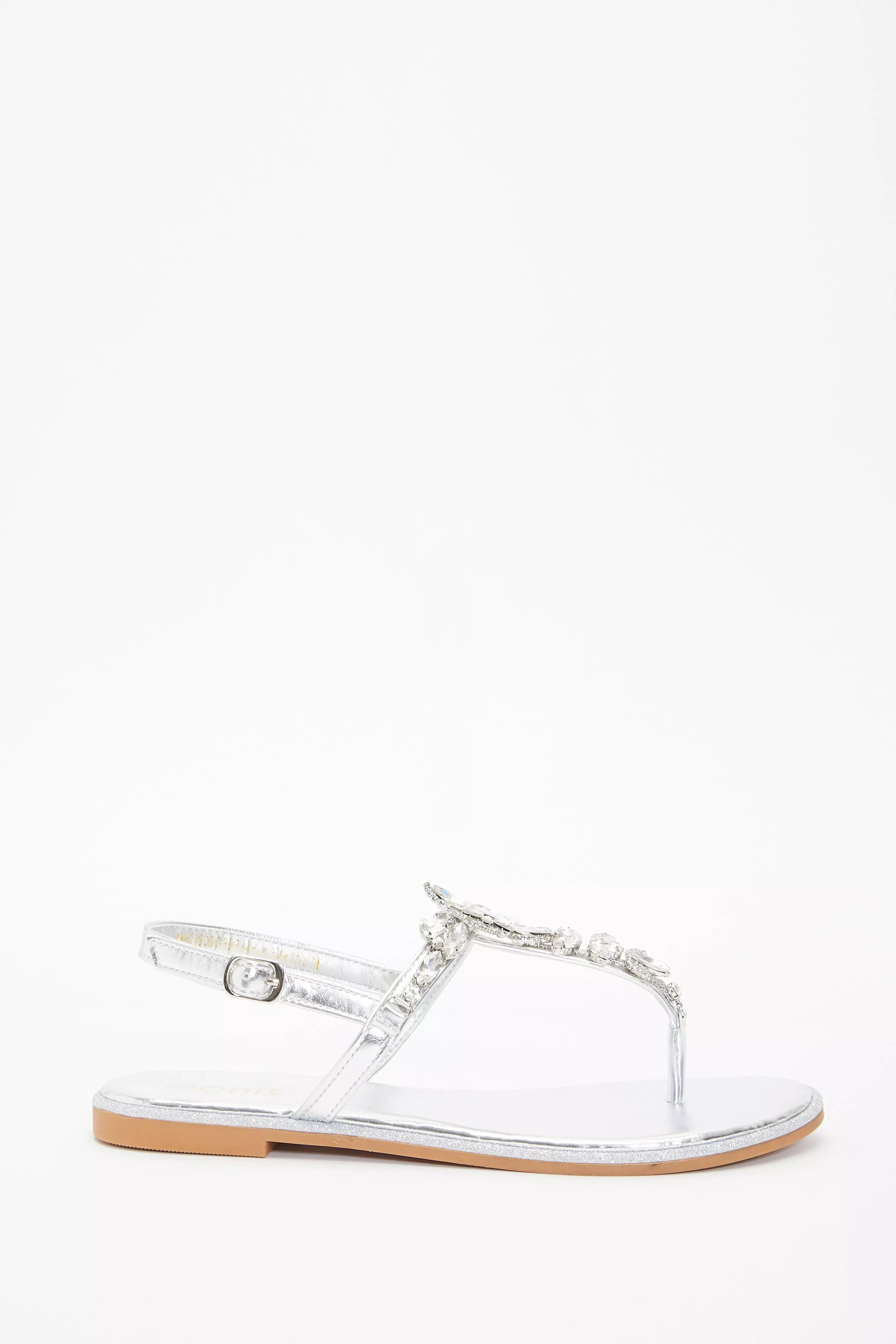 Silver Jewel T-Bar Flat Sandals