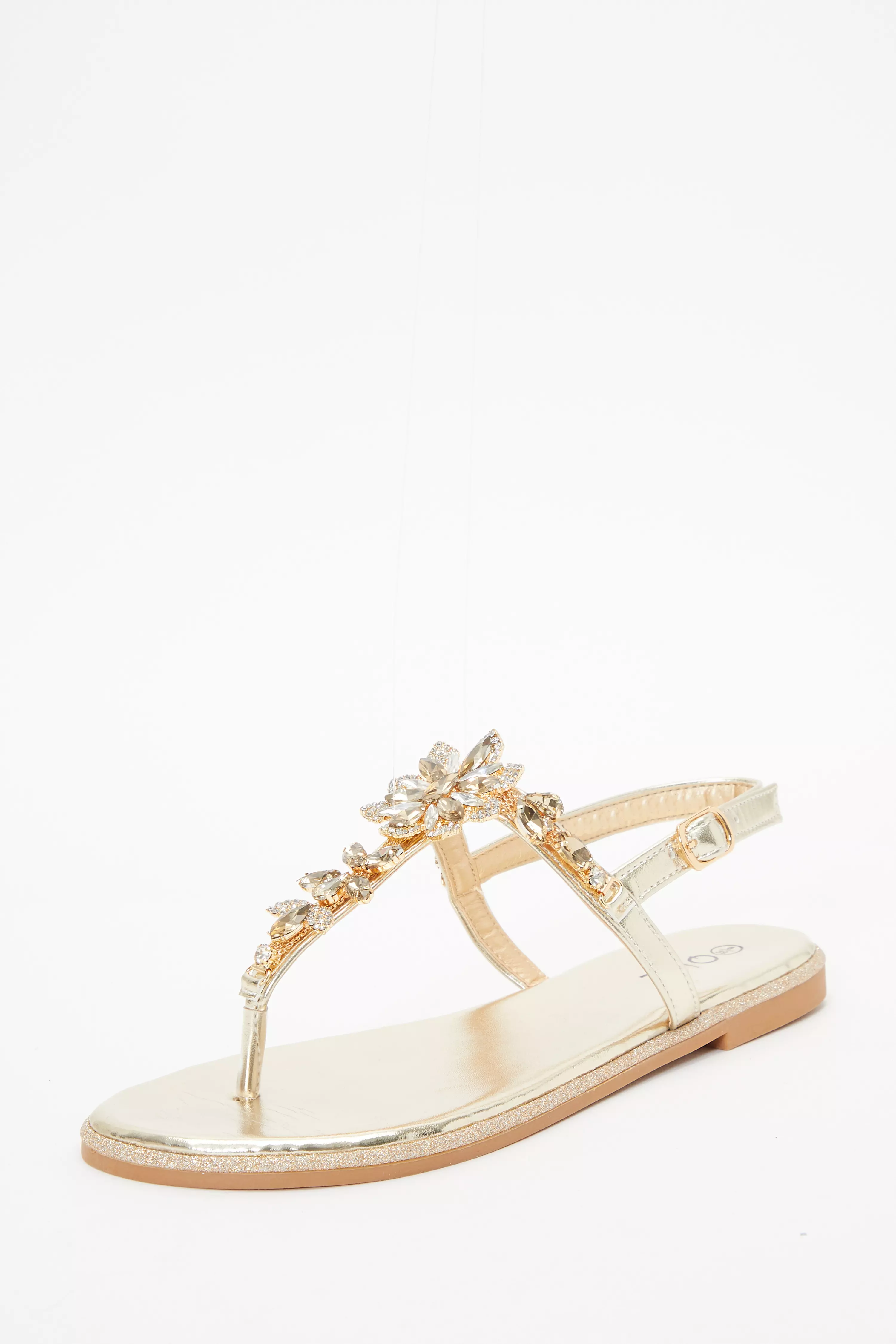 Gold Jewel T-Bar Flat Sandals