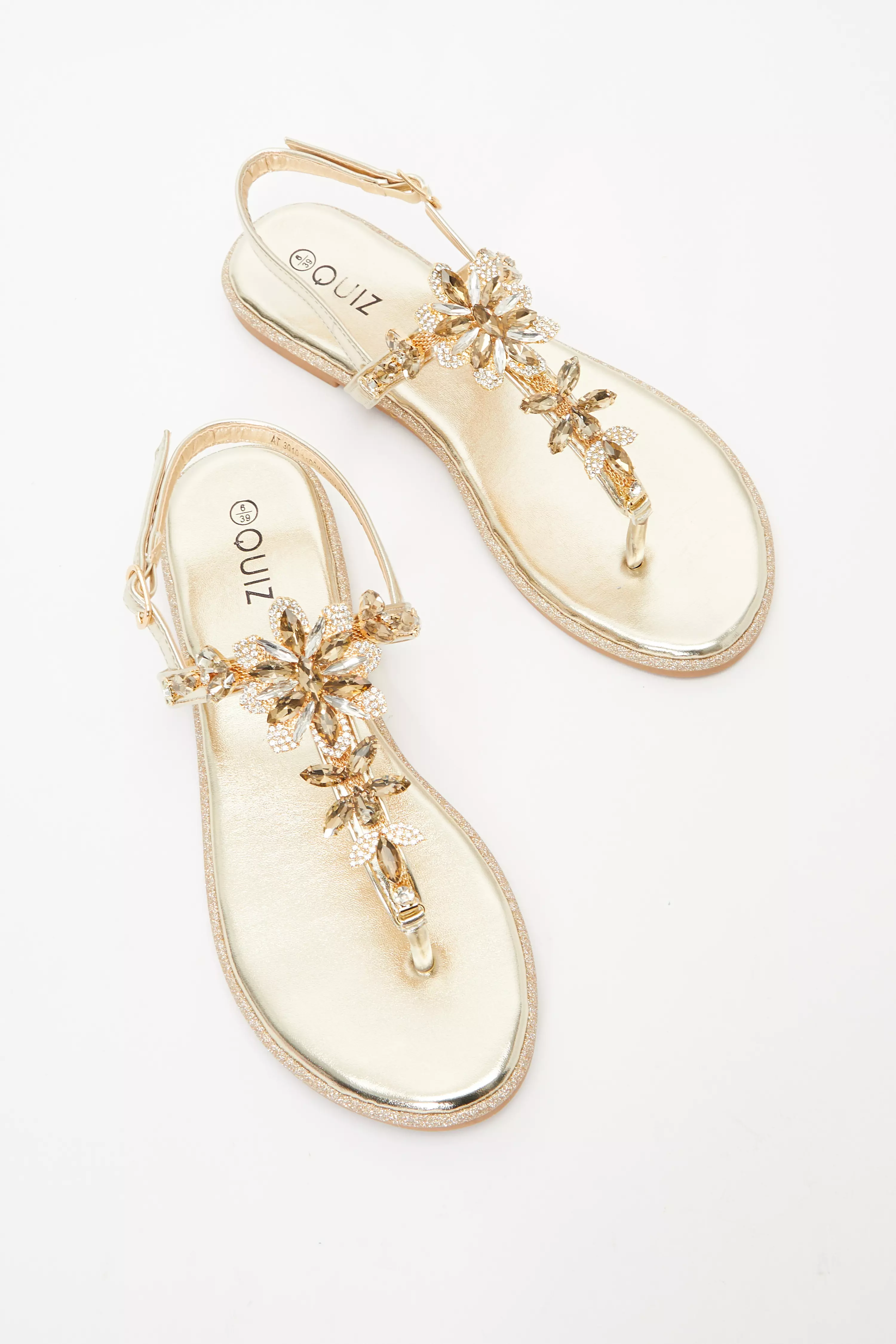 Gold Jewel T-Bar Flat Sandals