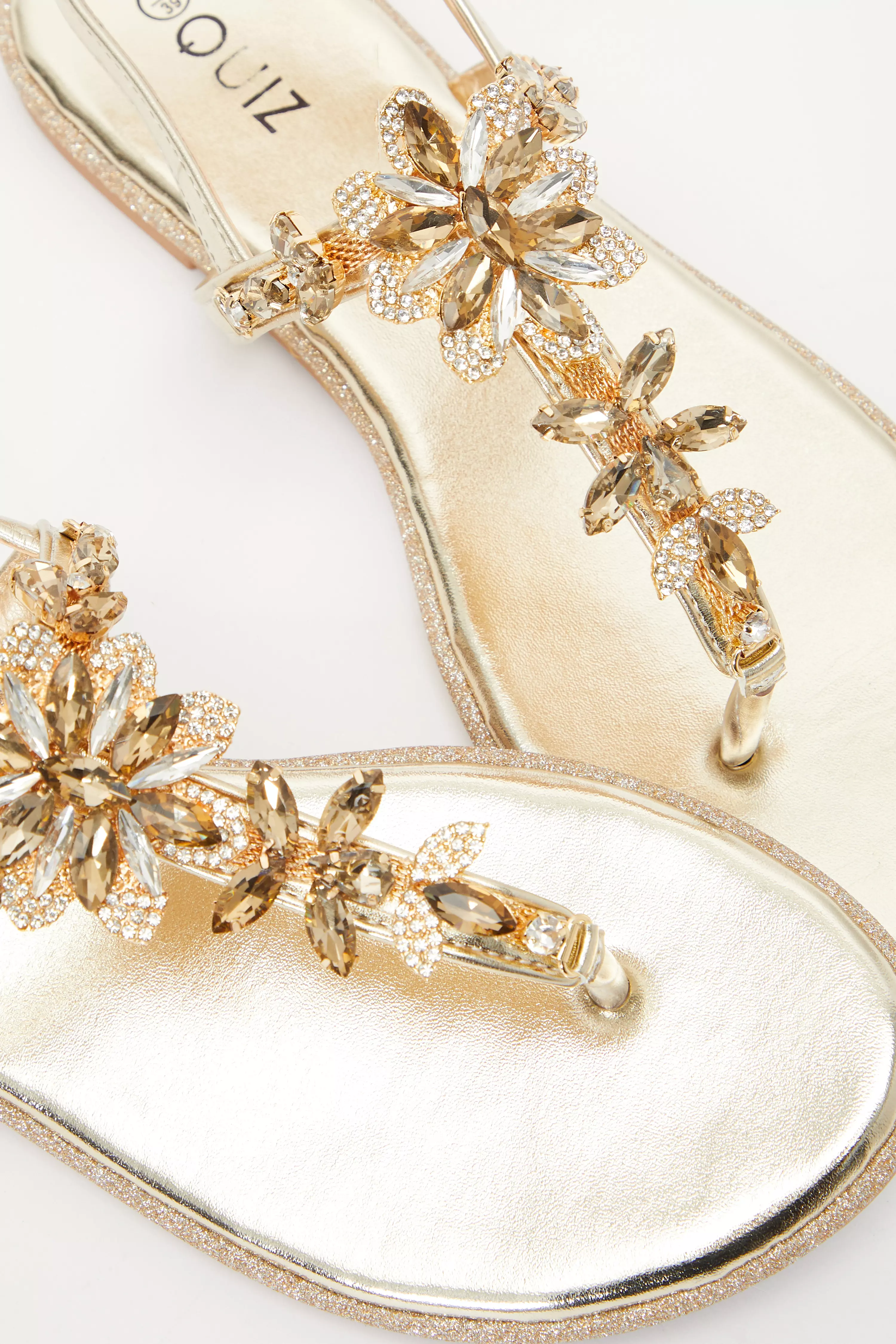 Gold Jewel T-Bar Flat Sandals