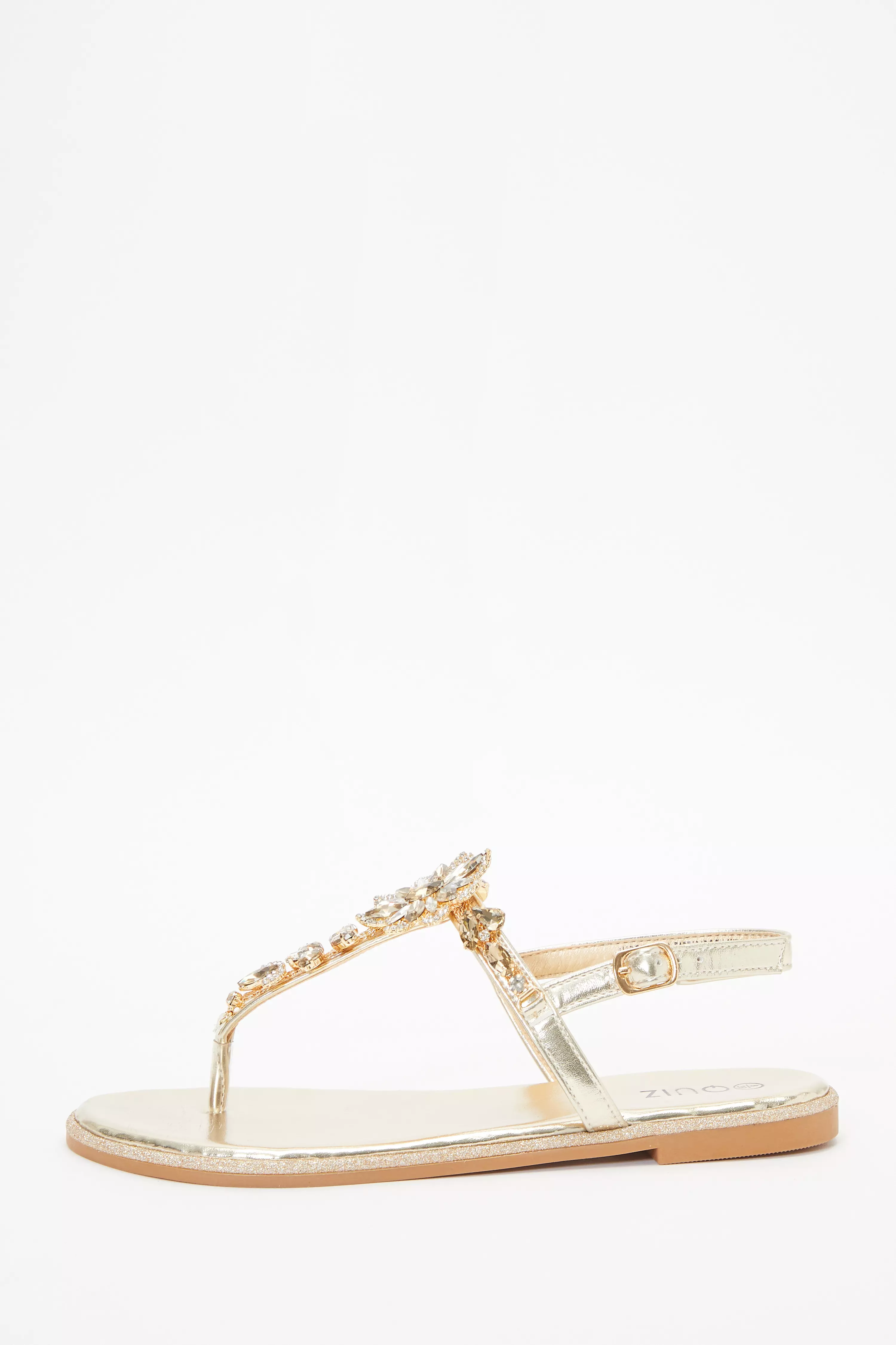 Gold Jewel T-Bar Flat Sandals