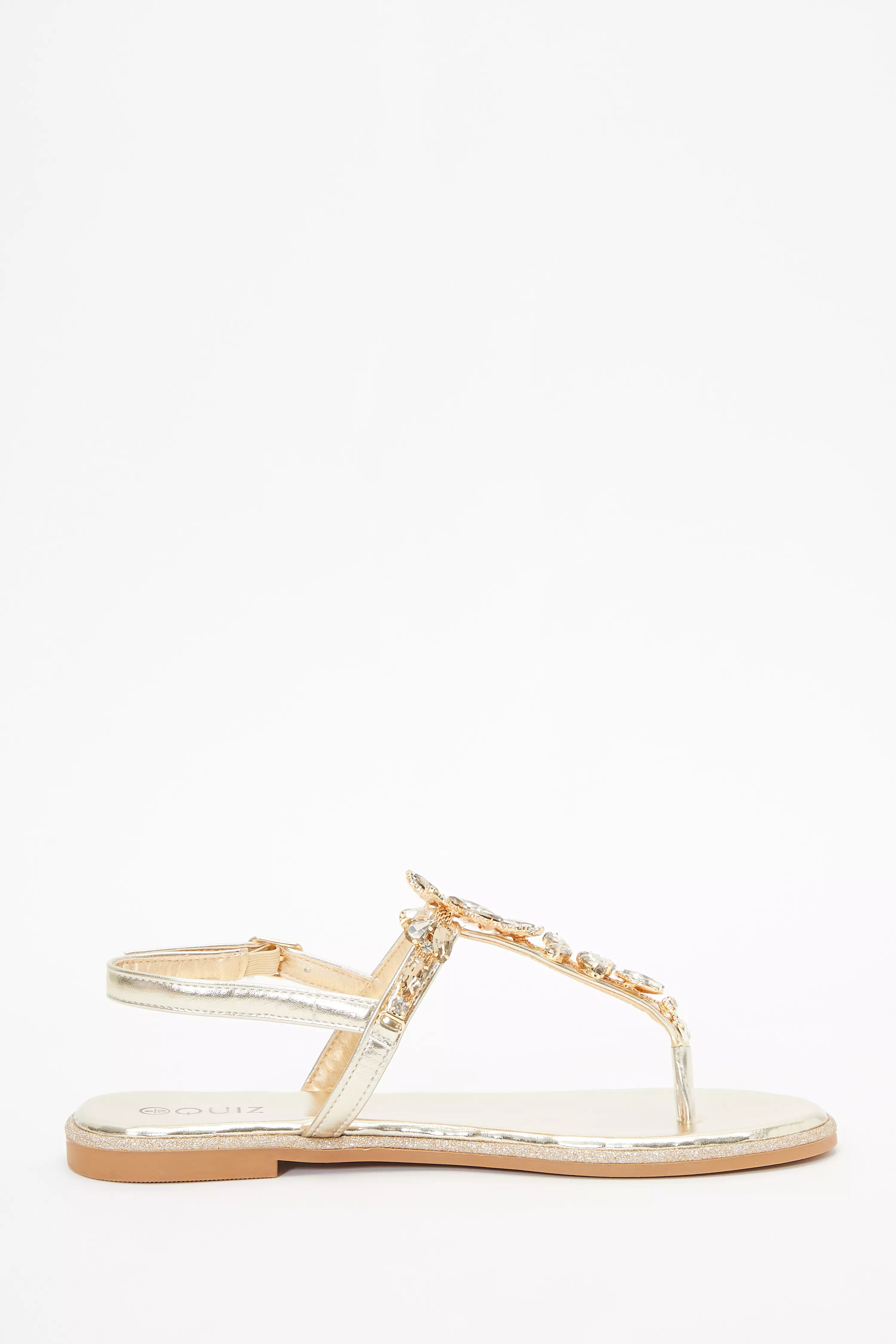 Gold Jewel T-Bar Flat Sandals