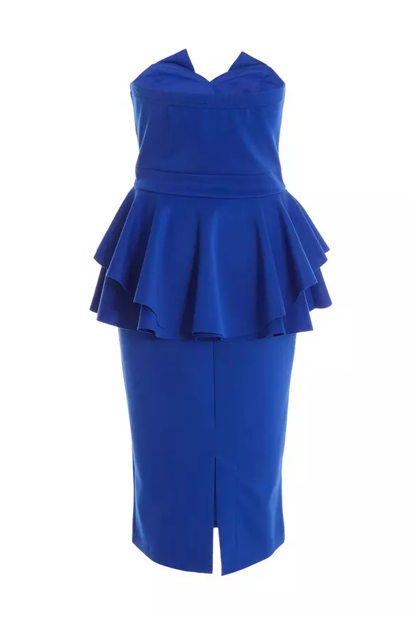 Royal Blue Peplum Bodycon Midi Dress
