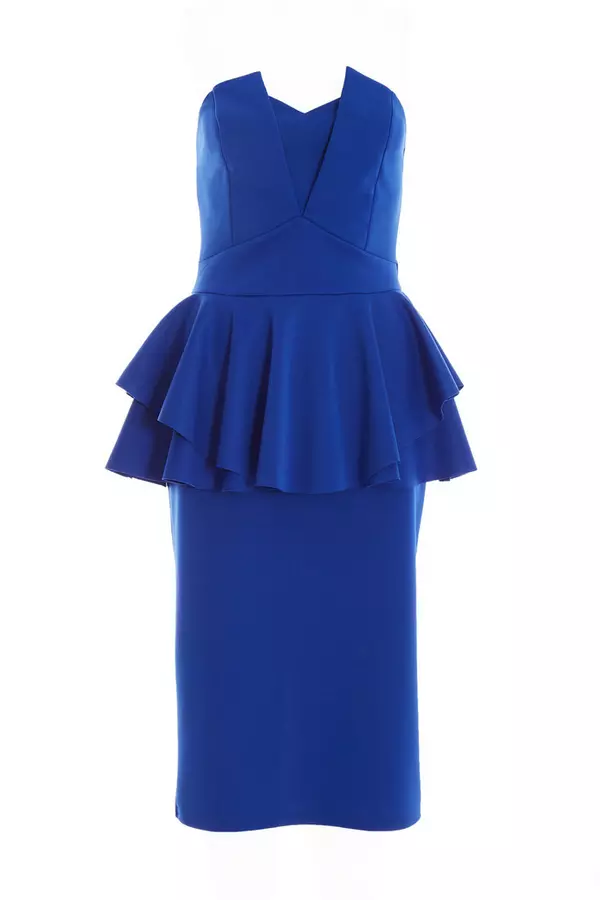 Royal Blue Peplum Bodycon Midi Dress