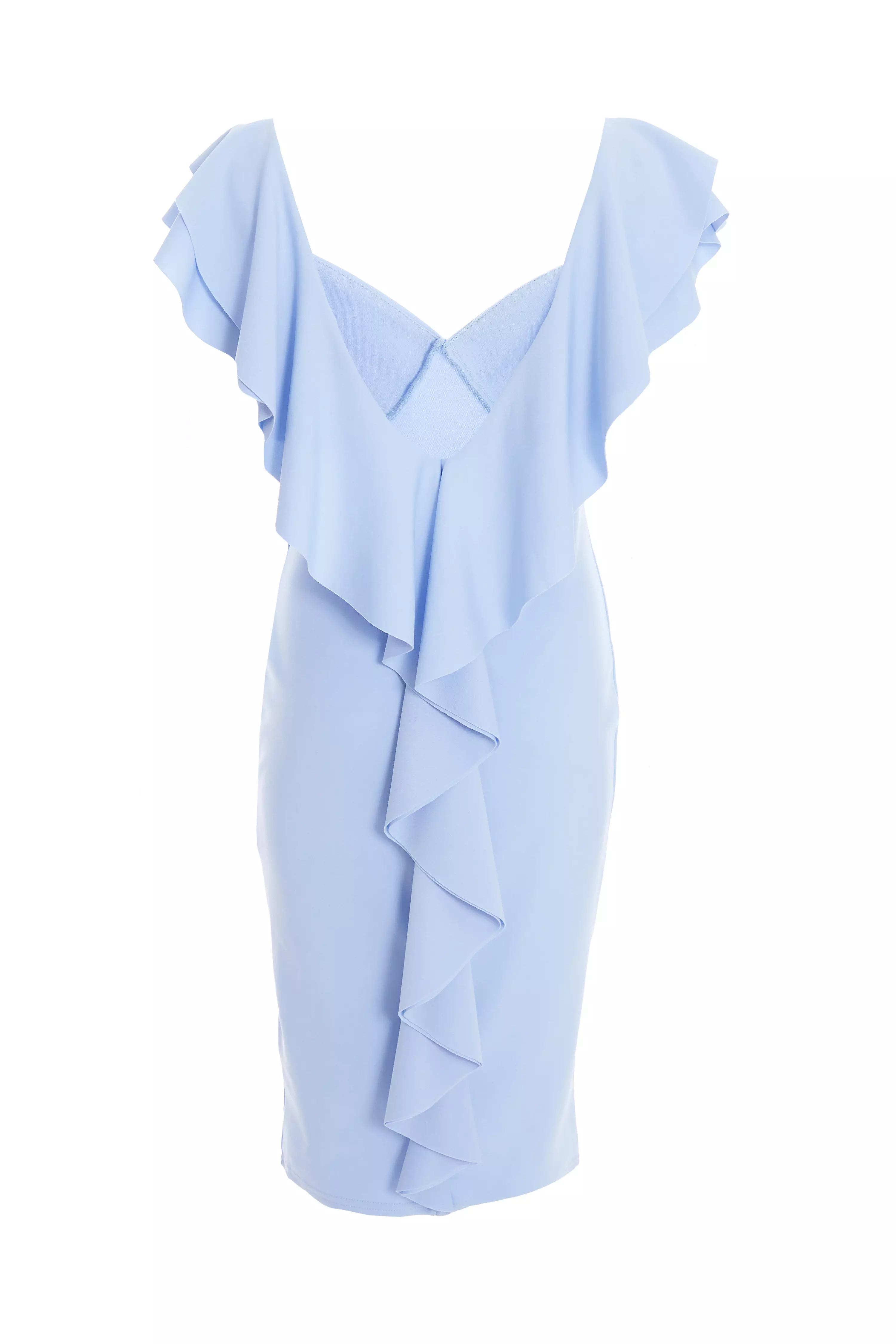 Light Blue Frill Bodycon Midi Dress