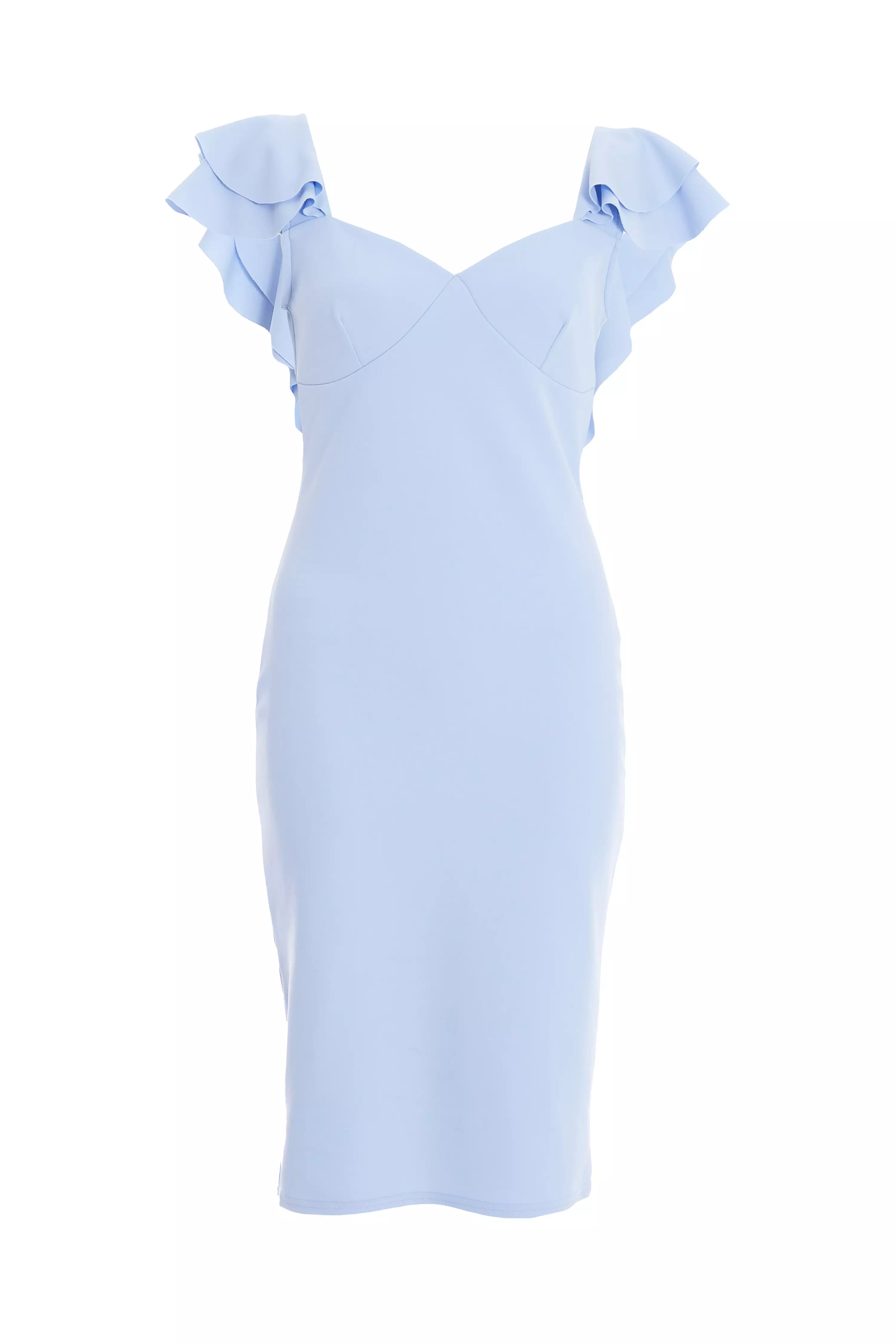 Light Blue Frill Bodycon Midi Dress