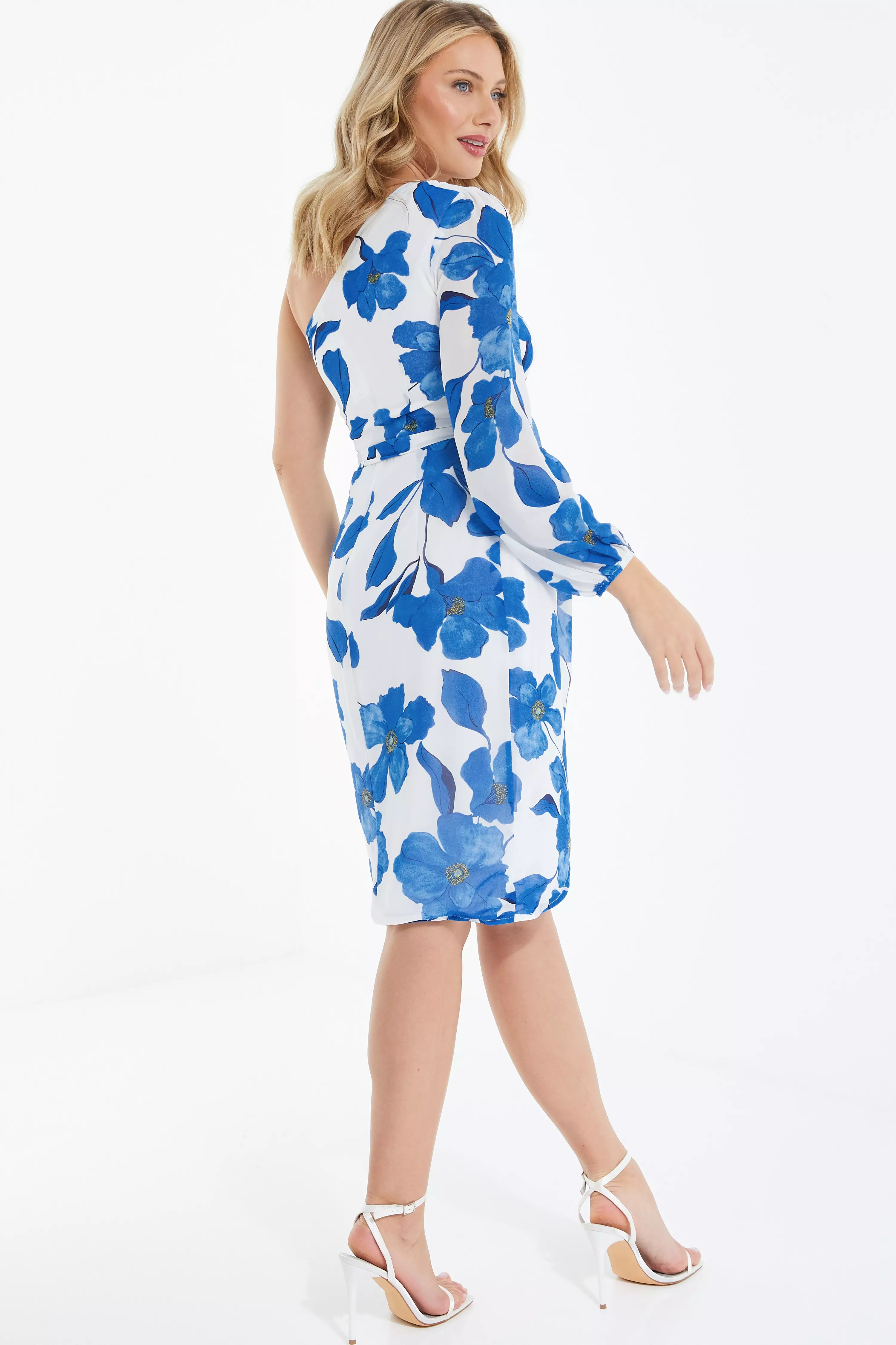 Blue Floral Chiffon Midi Dress
