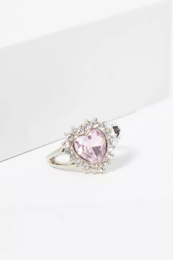 Pink Diamante Heart Ring