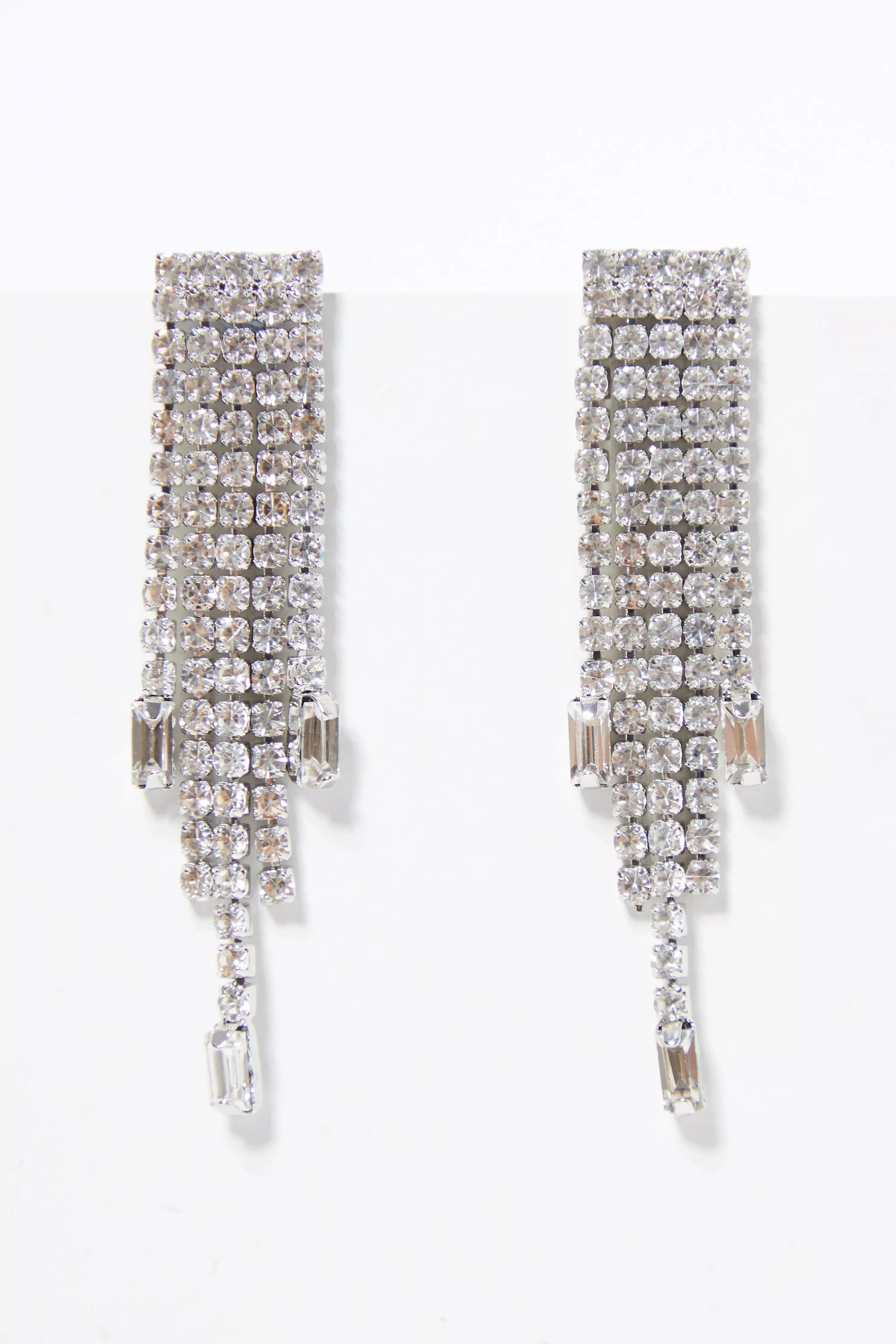 Silver Diamante Fringe Drop Earrings