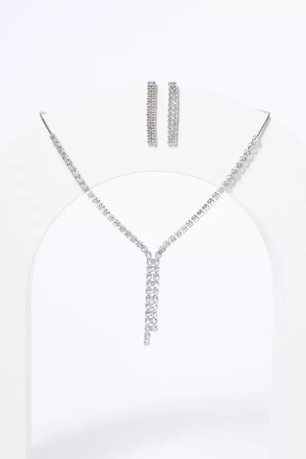 Silver Diamante Drop Jewellery Set
