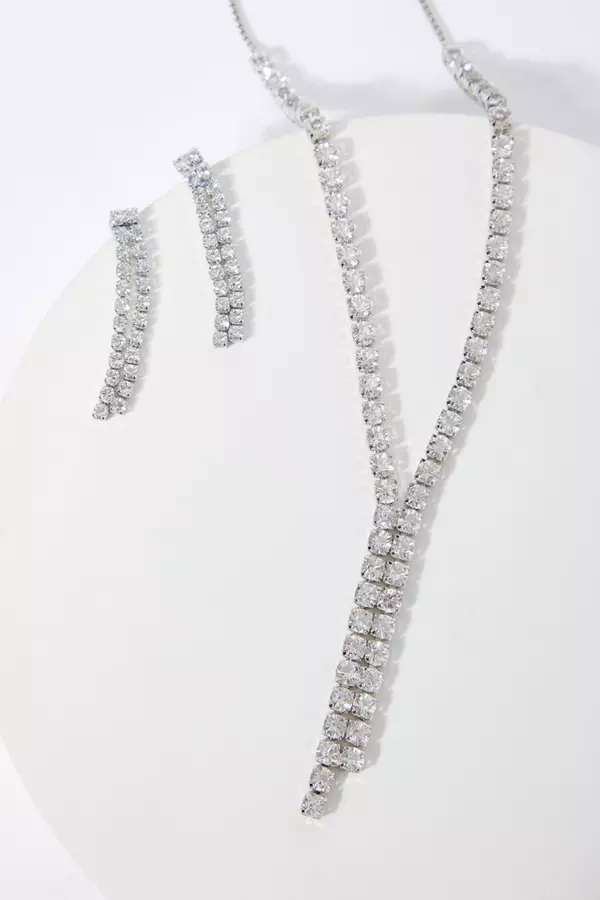 Silver Diamante Drop Jewellery Set