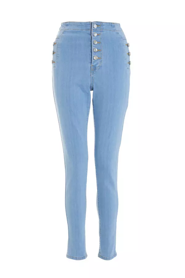 Blue Button Up Skinny Jeans