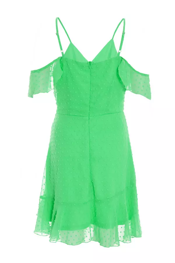 Green Chiffon Polka Dot Skater Dress