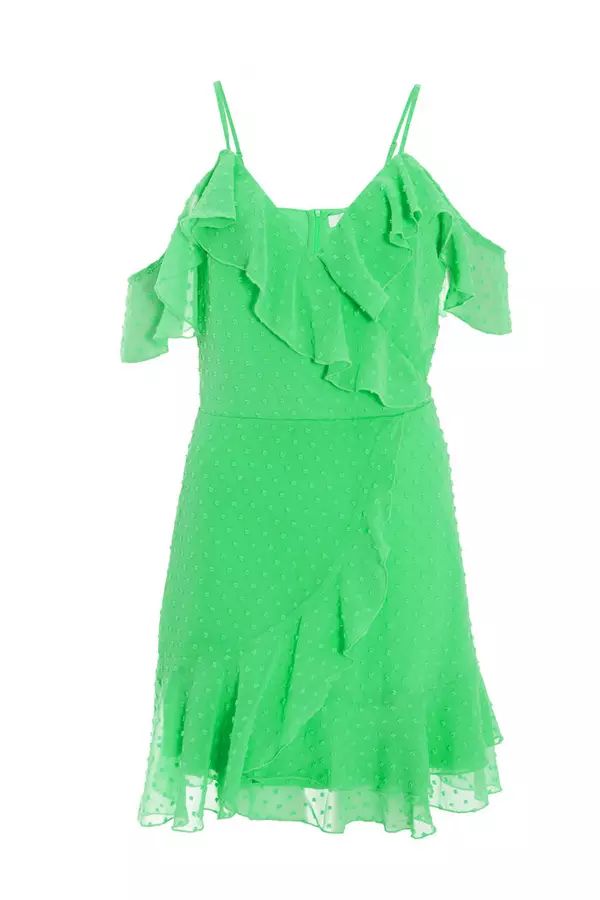 Green Chiffon Polka Dot Skater Dress