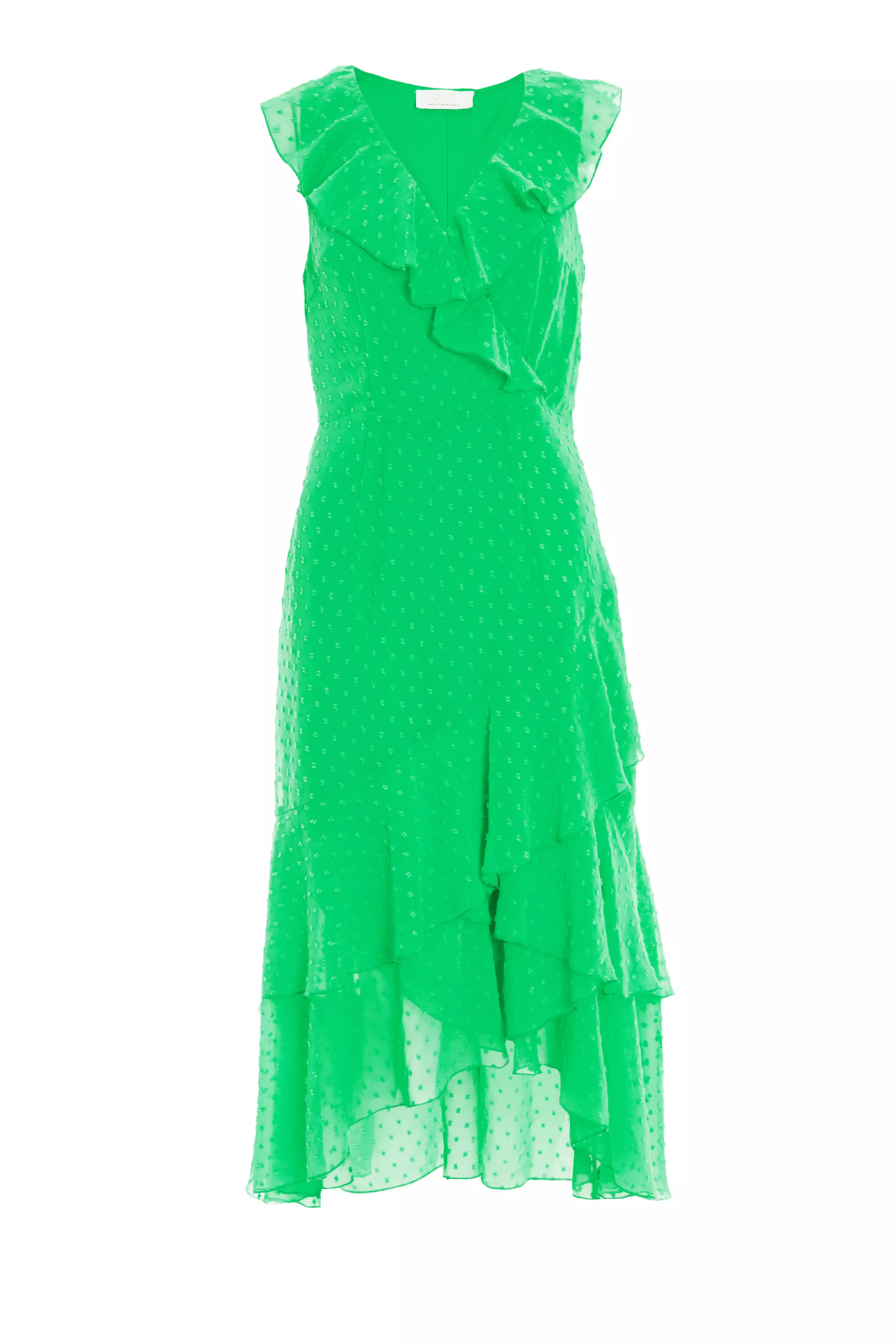 Green Chiffon Dobby Wrap Midi Dress