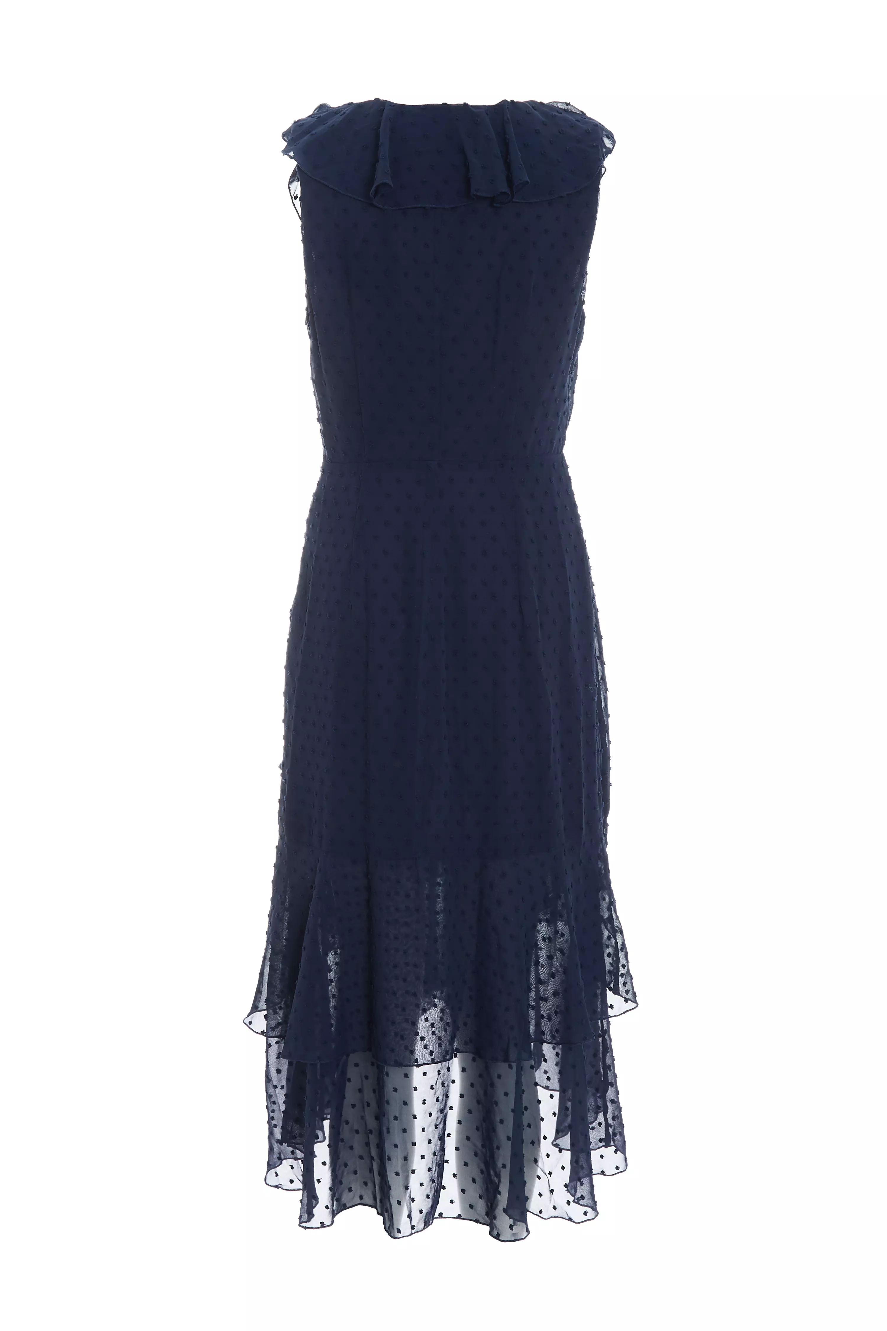 Navy Chiffon Dobby Wrap Midi Dress