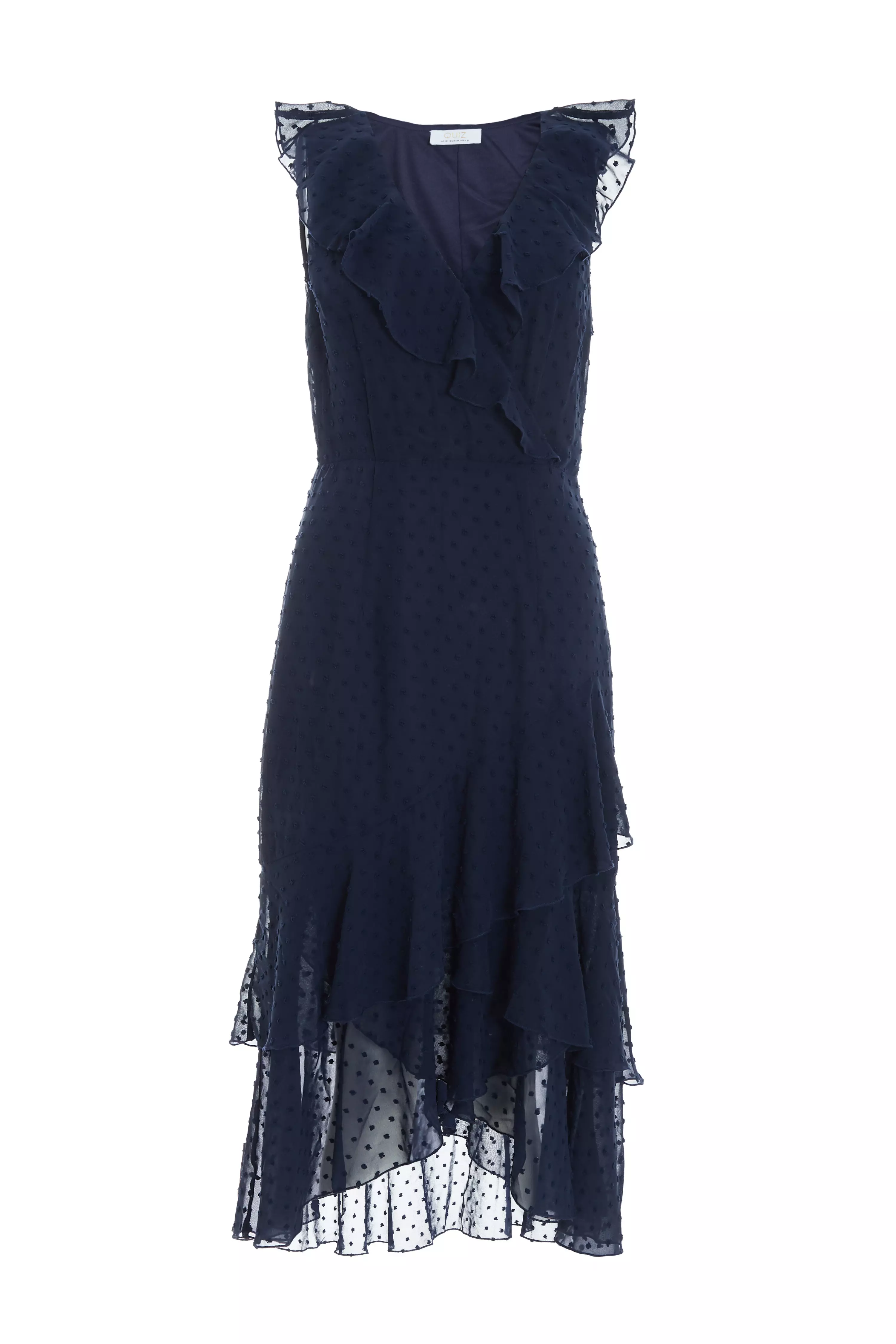 Navy Chiffon Dobby Wrap Midi Dress