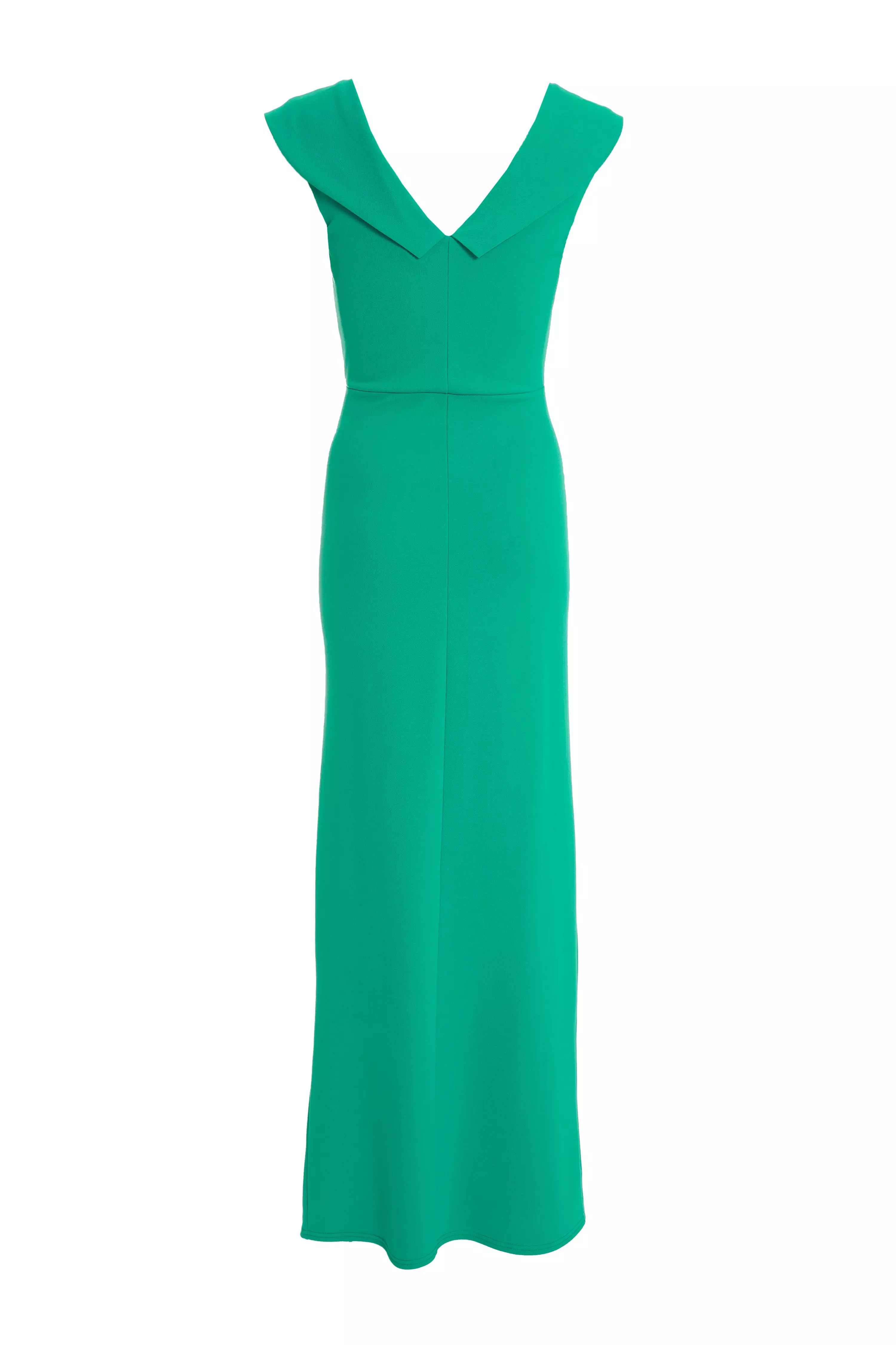 Green Ruched Bardot Maxi Dress