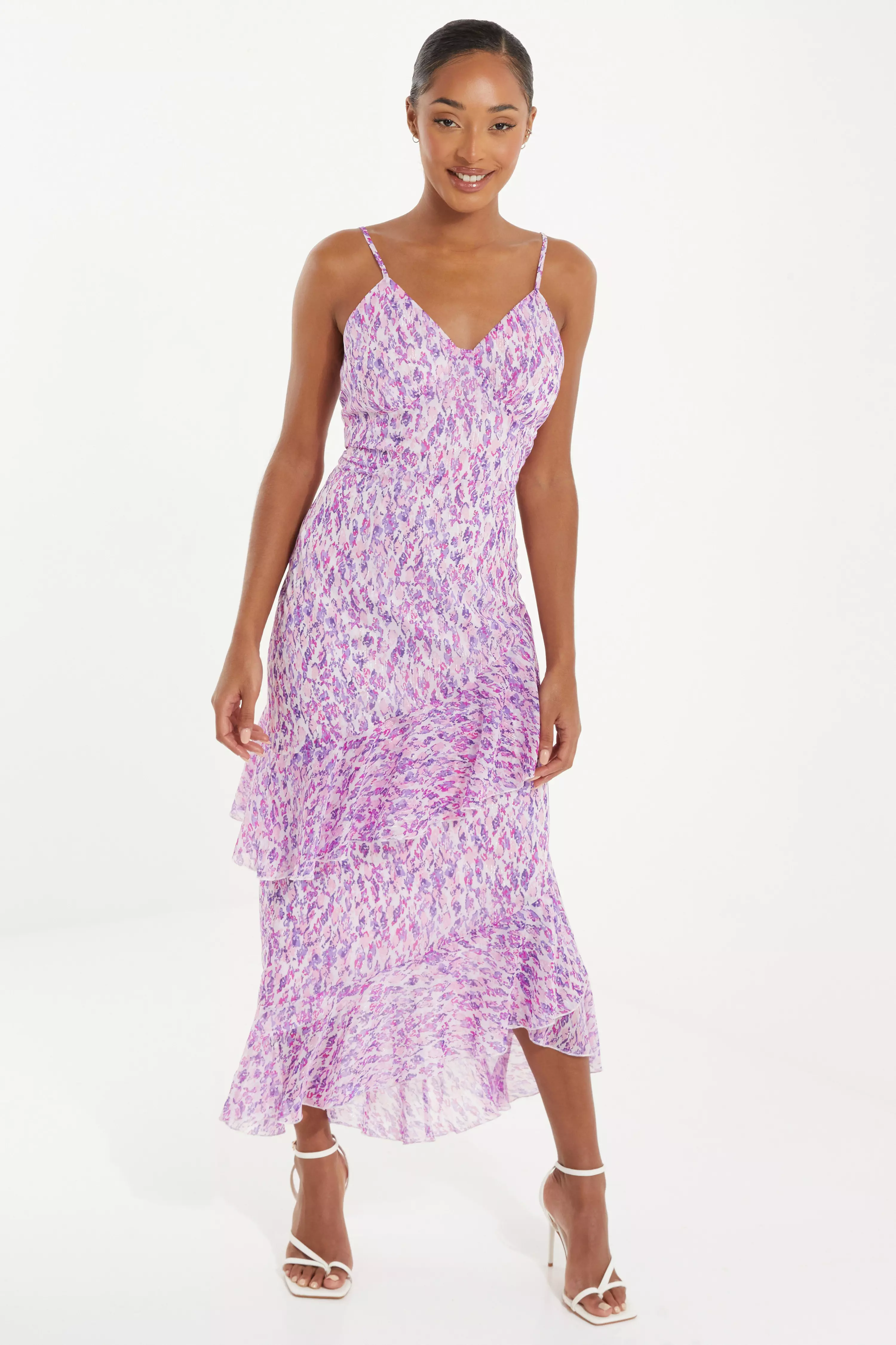 Lilac Chiffon Animal Print Midi Dress